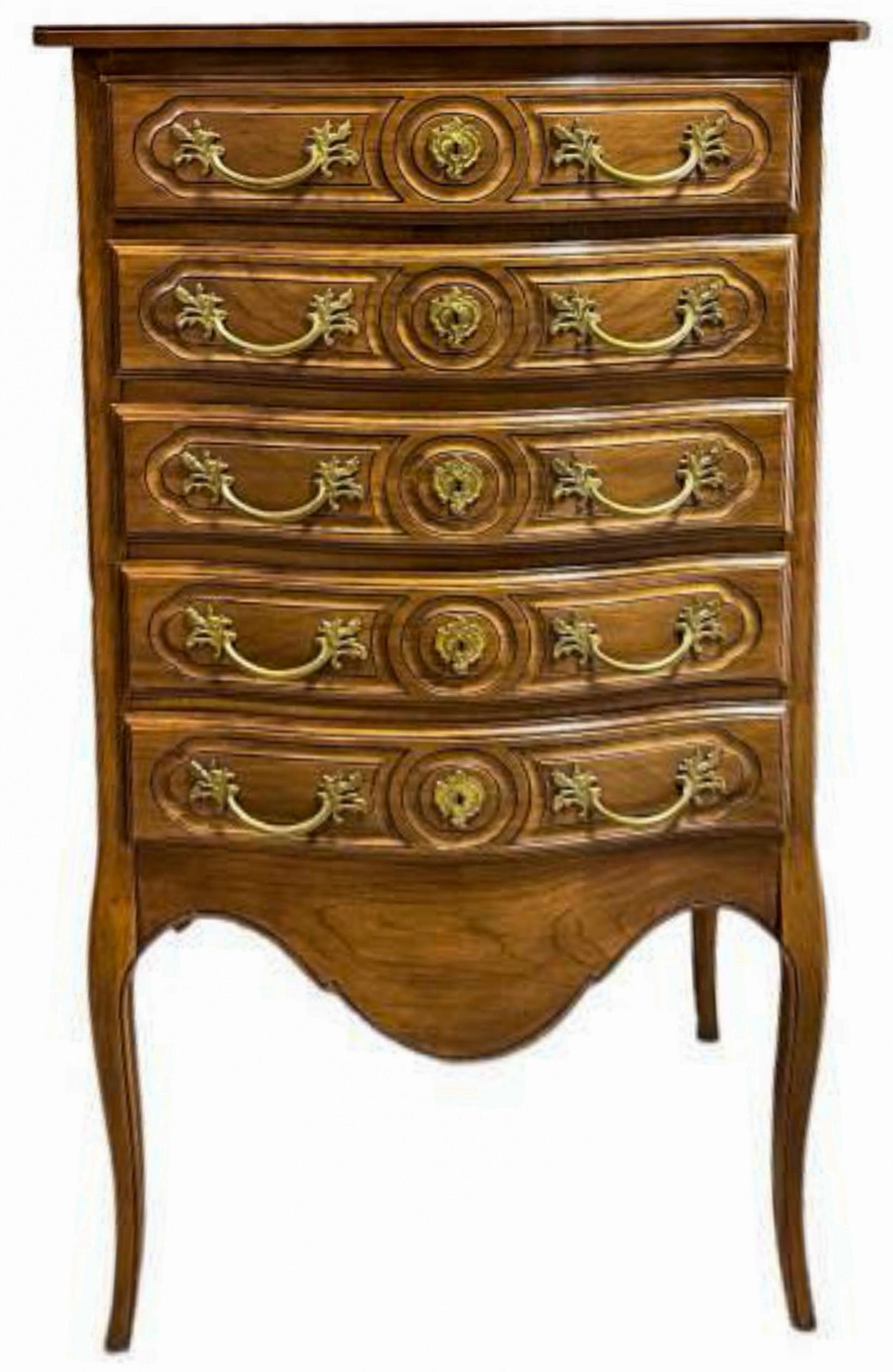 Mid-Century French Louis XV Style Fruitwood & Bronze Lingerie Or Jewelry Chest For Sale 6