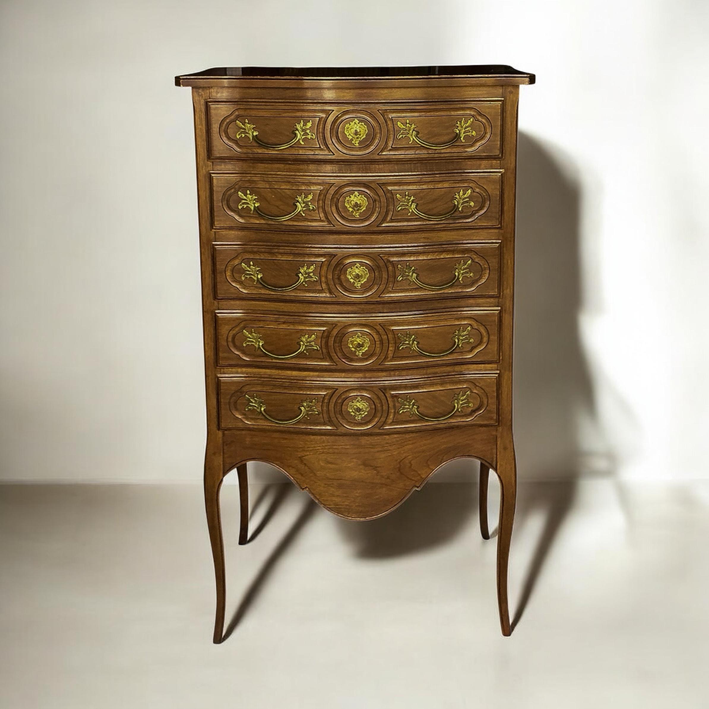 American Mid-Century French Louis XV Style Fruitwood & Bronze Lingerie Or Jewelry Chest For Sale