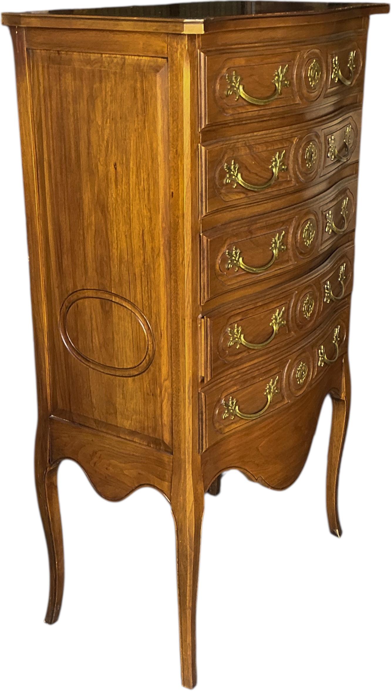 Mid-Century French Louis XV Style Fruitwood & Bronze Lingerie Or Jewelry Chest In Good Condition For Sale In Kennesaw, GA