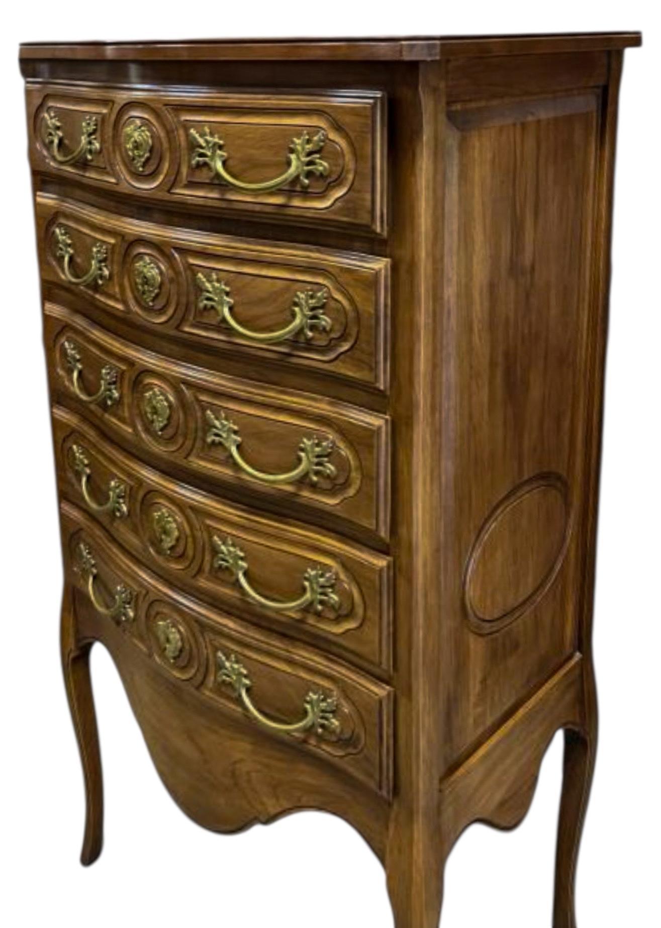 Mid-Century French Louis XV Style Fruitwood & Bronze Lingerie Or Jewelry Chest For Sale 1