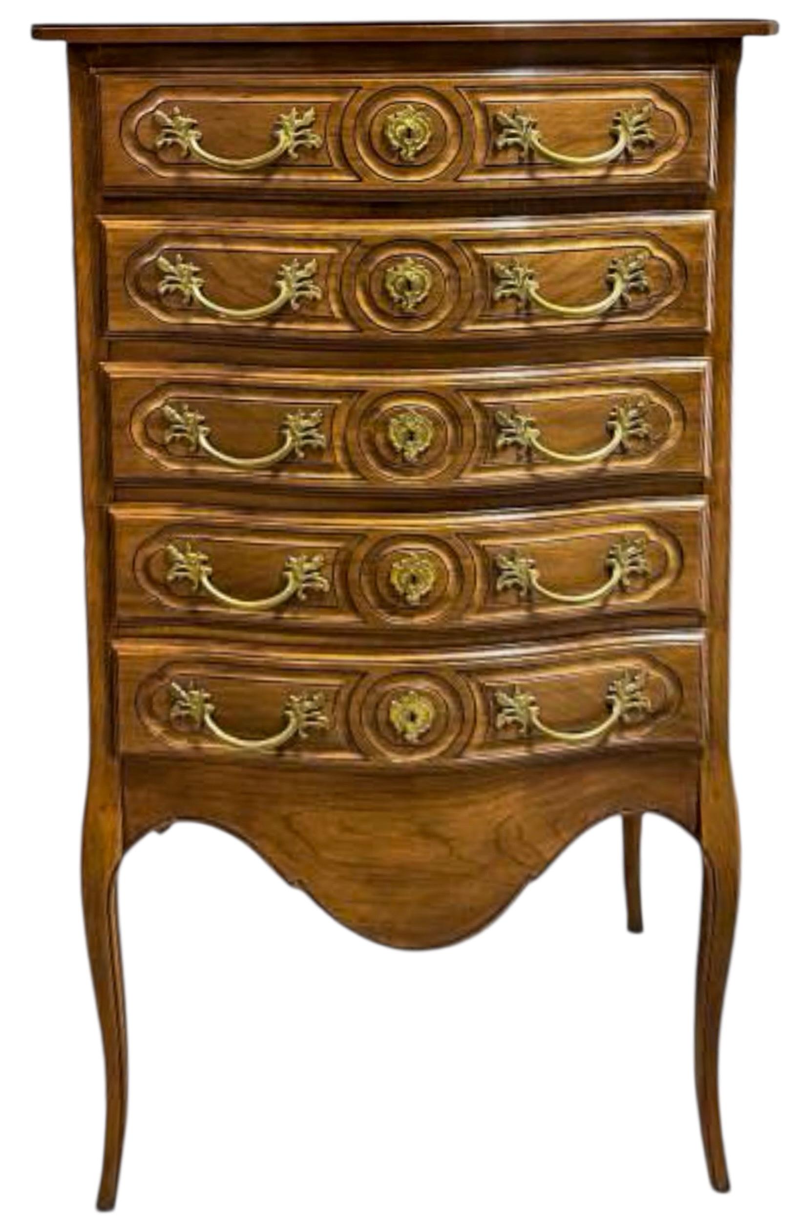 Mid-Century French Louis XV Style Fruitwood & Bronze Lingerie Or Jewelry Chest For Sale 2