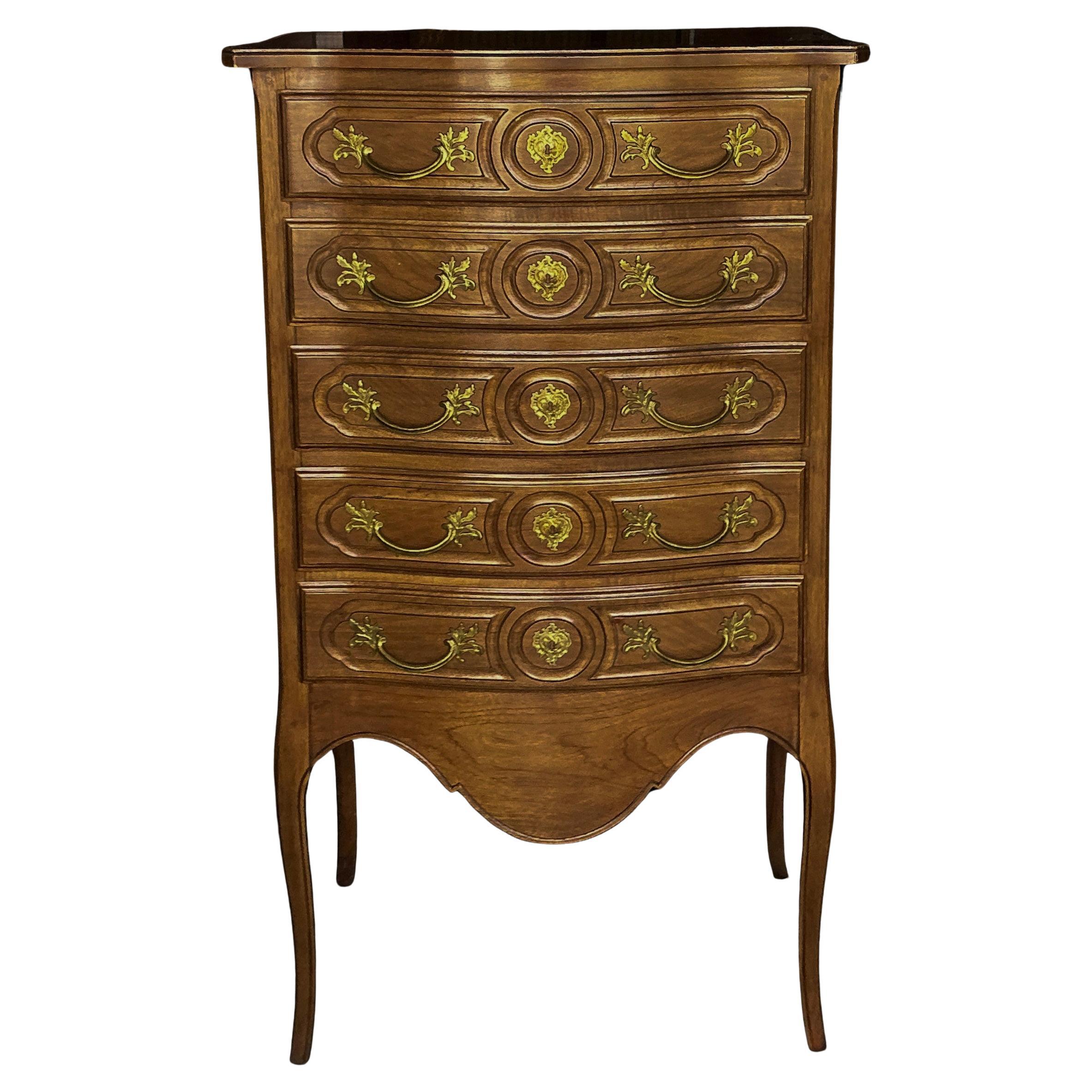 Mid-Century French Louis XV Style Fruitwood & Bronze Lingerie Or Jewelry Chest For Sale