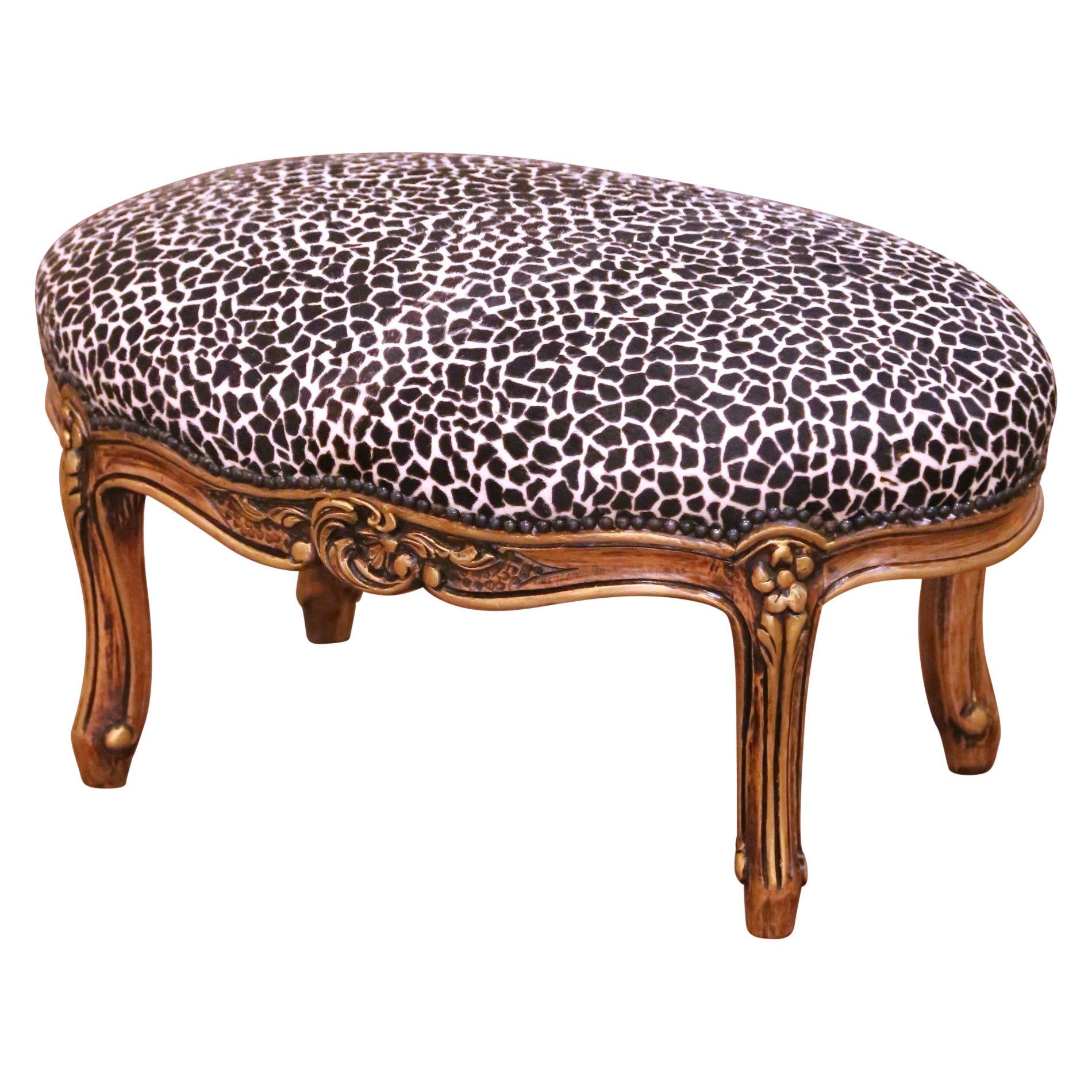 Tabouret en noyer de style Upholstering du milieu du siècle avec assise tapissée