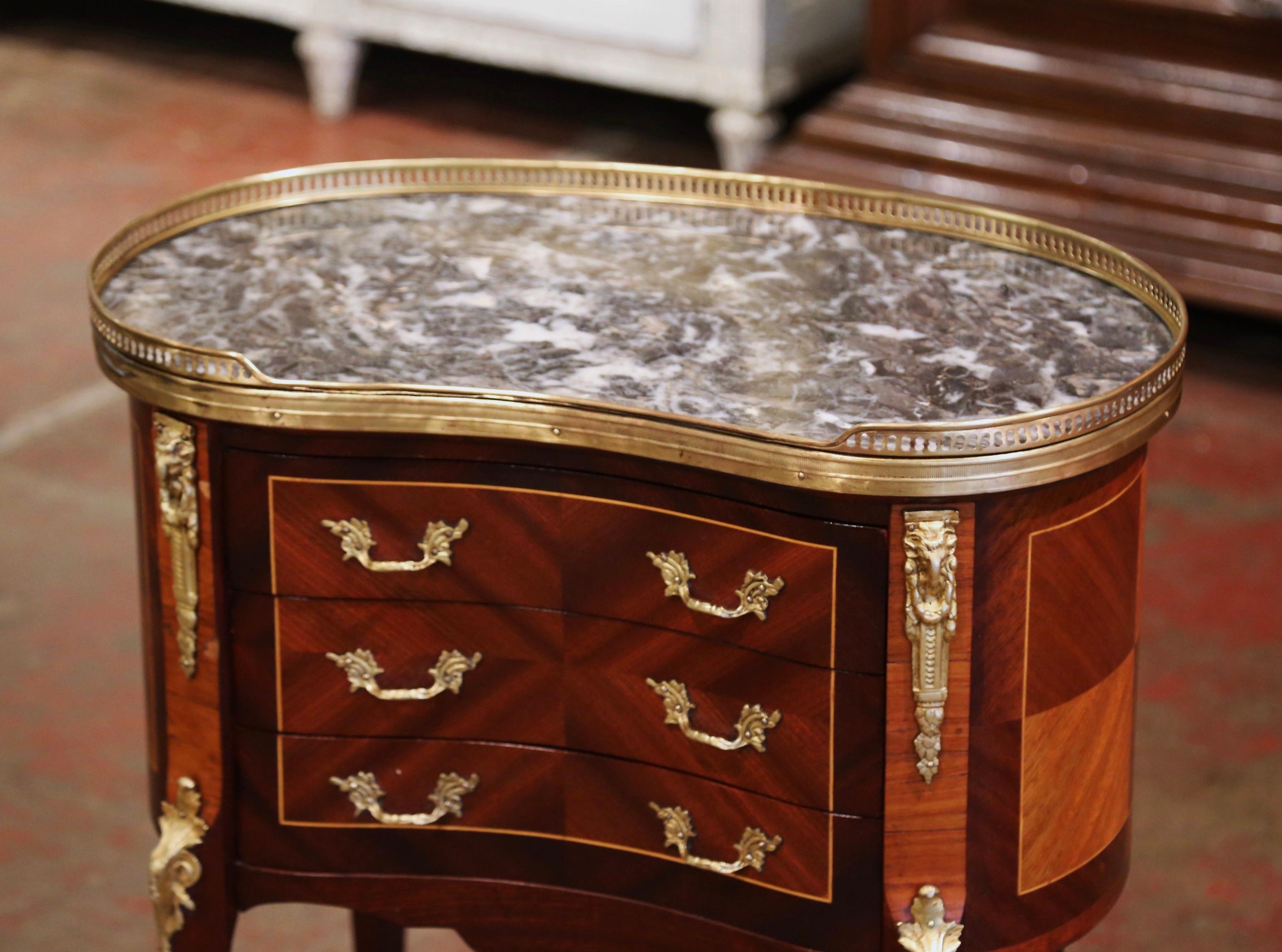 Midcentury French Louis XV Walnut and Bronze Chest of Drawers with Marble Top In Excellent Condition In Dallas, TX