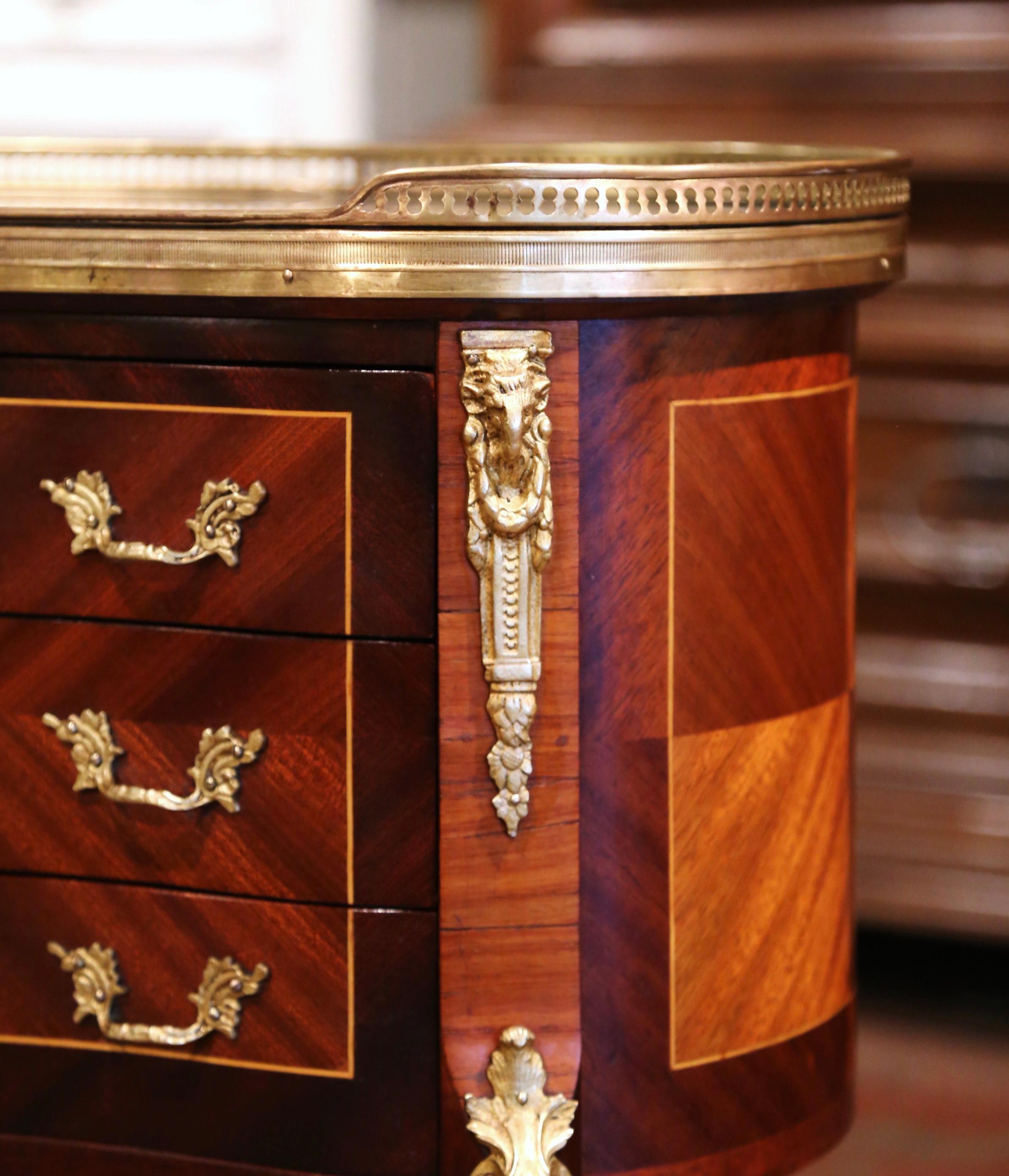 20th Century Midcentury French Louis XV Walnut and Bronze Chest of Drawers with Marble Top