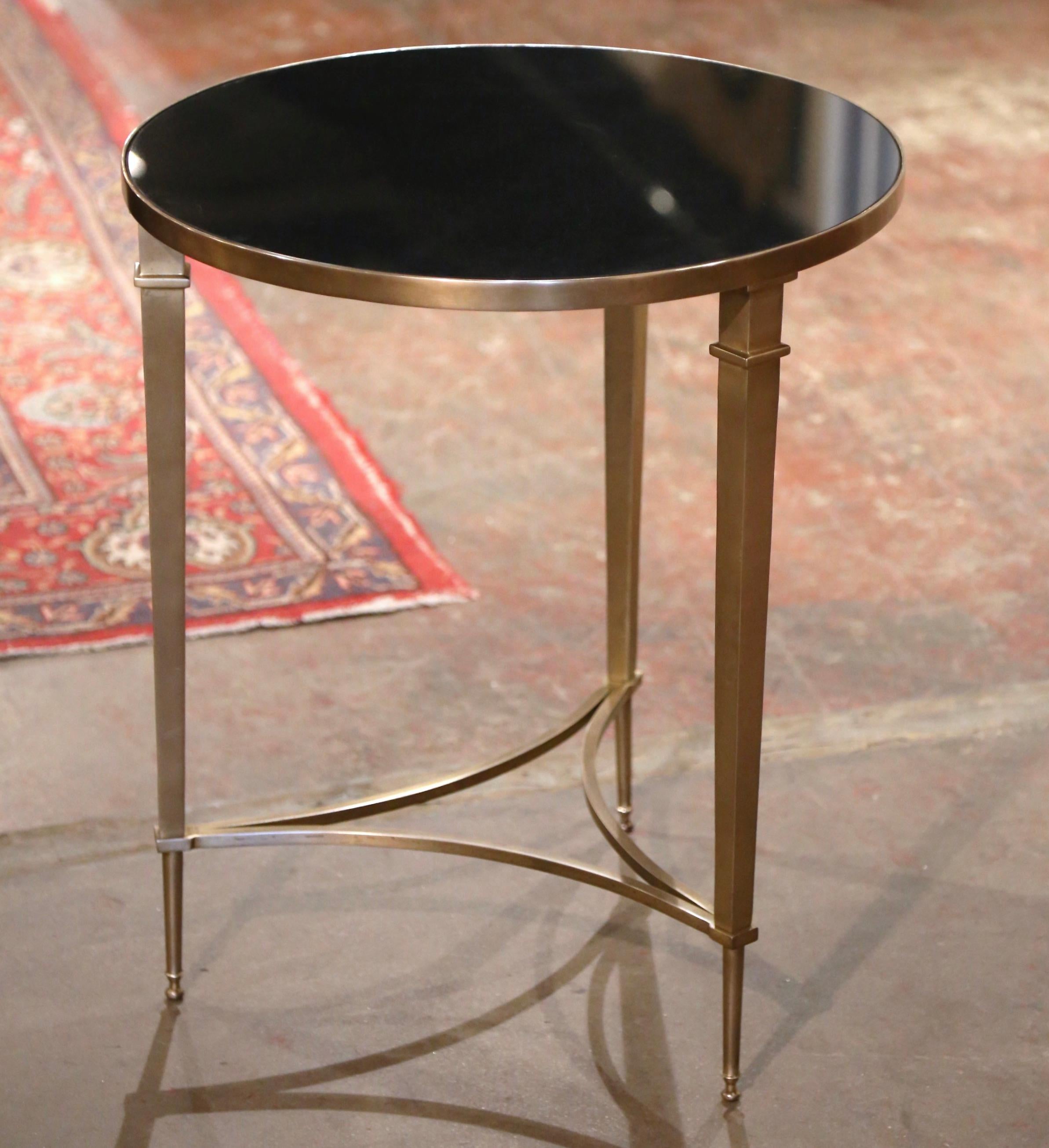 20th Century Mid-Century French Louis XVI Black Marble Top and Bronze Guéridon Table