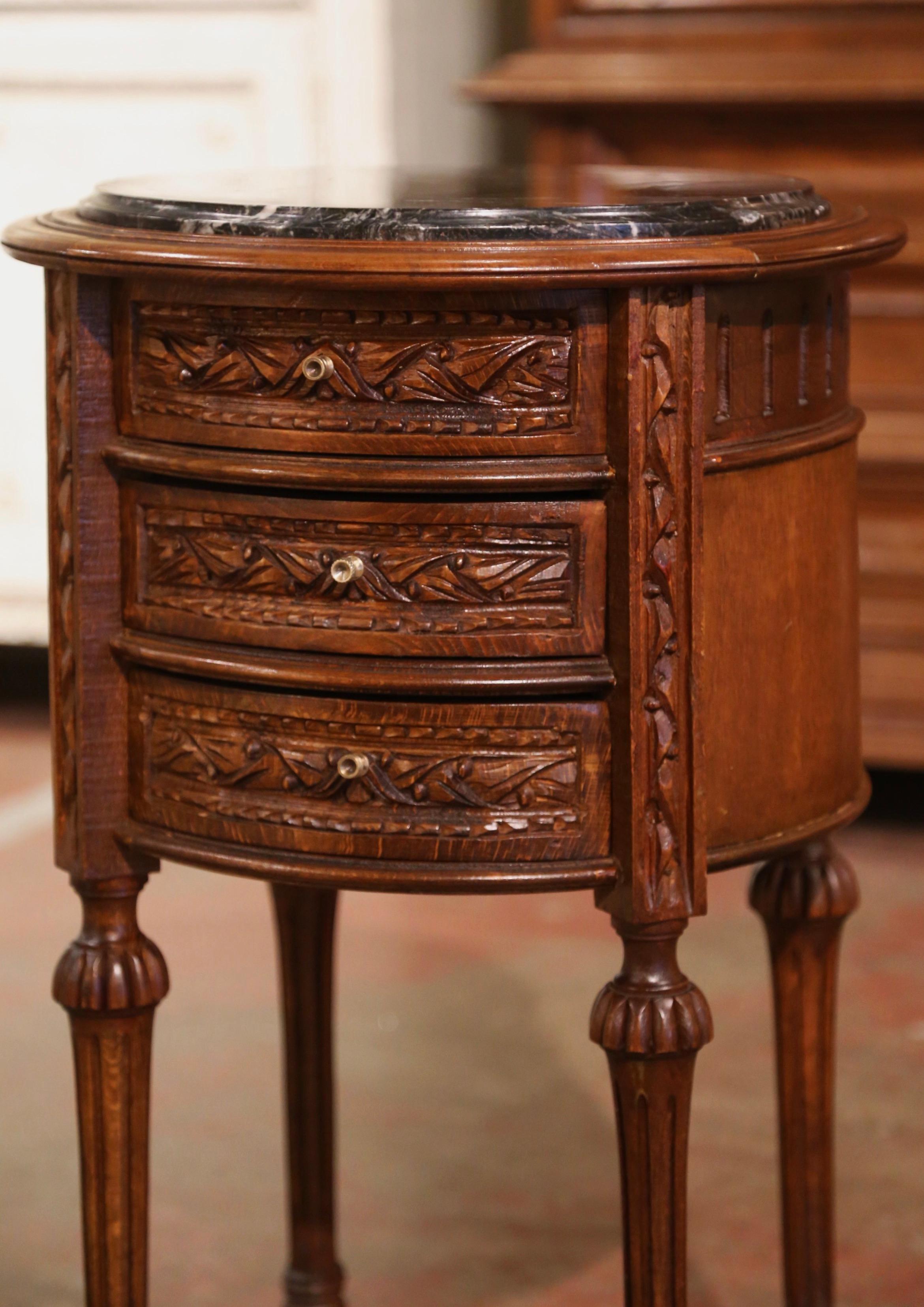 20th Century Mid-Century French Louis XVI Black Marble Top Walnut Gueridon Side Table