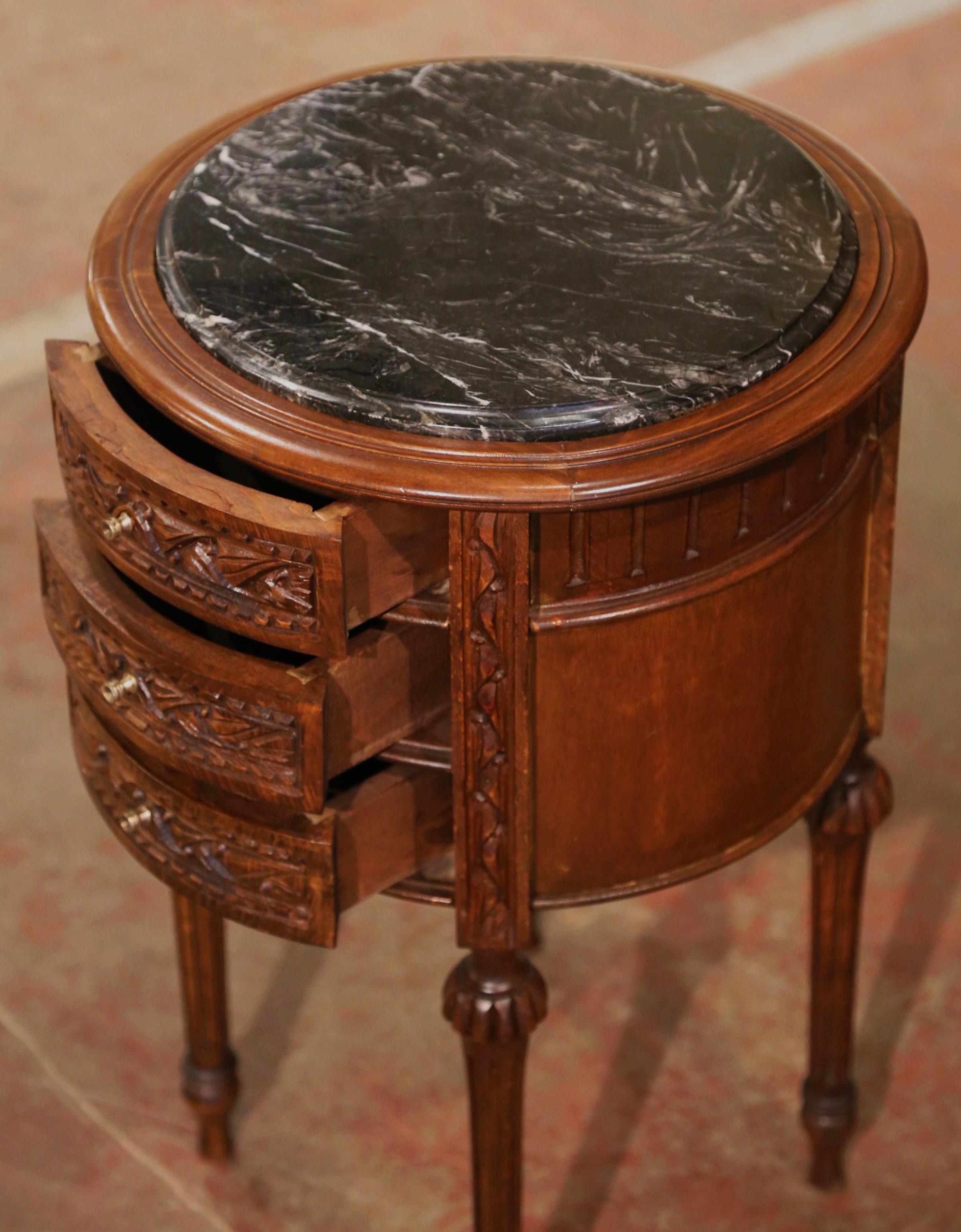 Mid-Century French Louis XVI Black Marble Top Walnut Gueridon Side Table 3