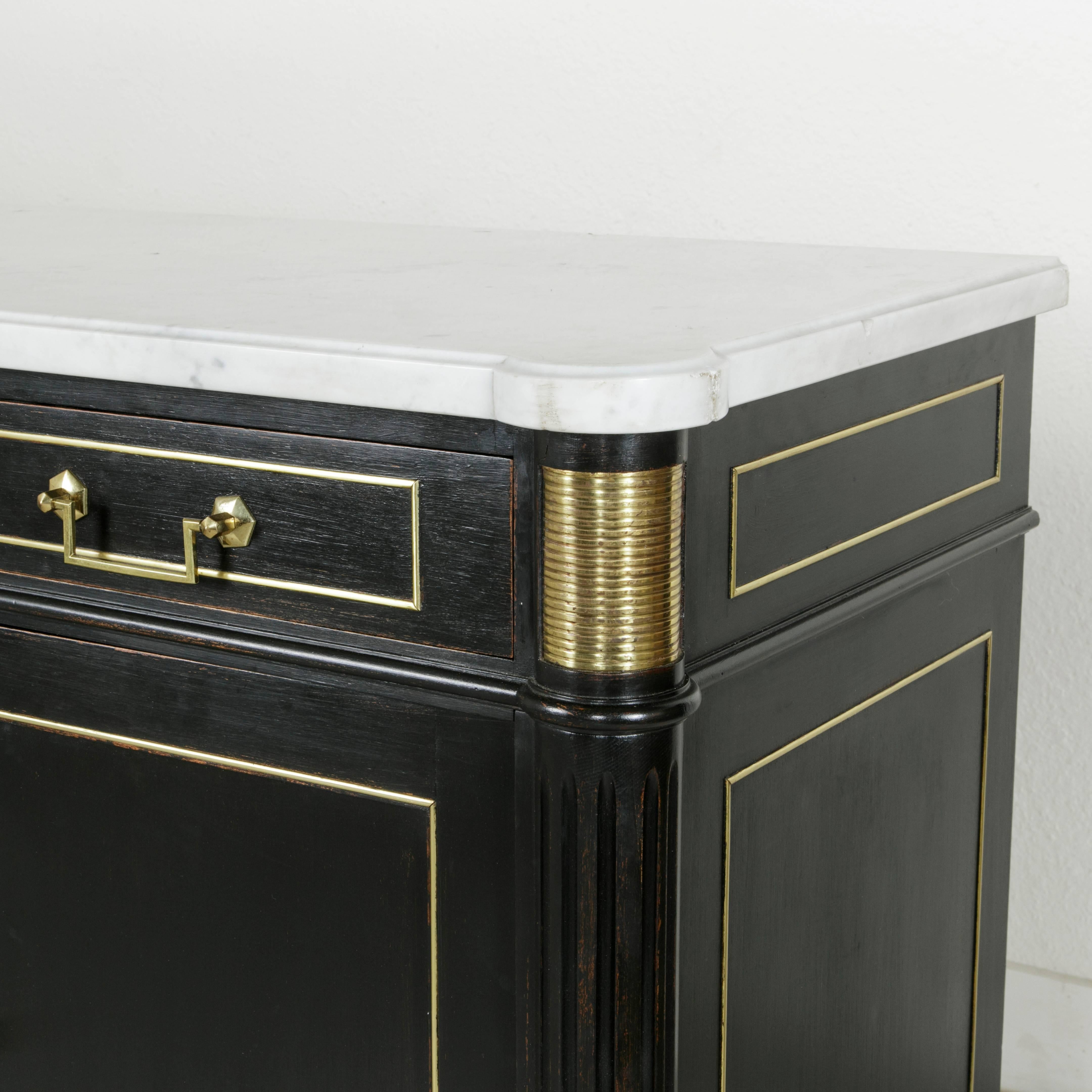 20th Century Midcentury French Louis XVI Buffet with White Marble Top and Bronze Detailing
