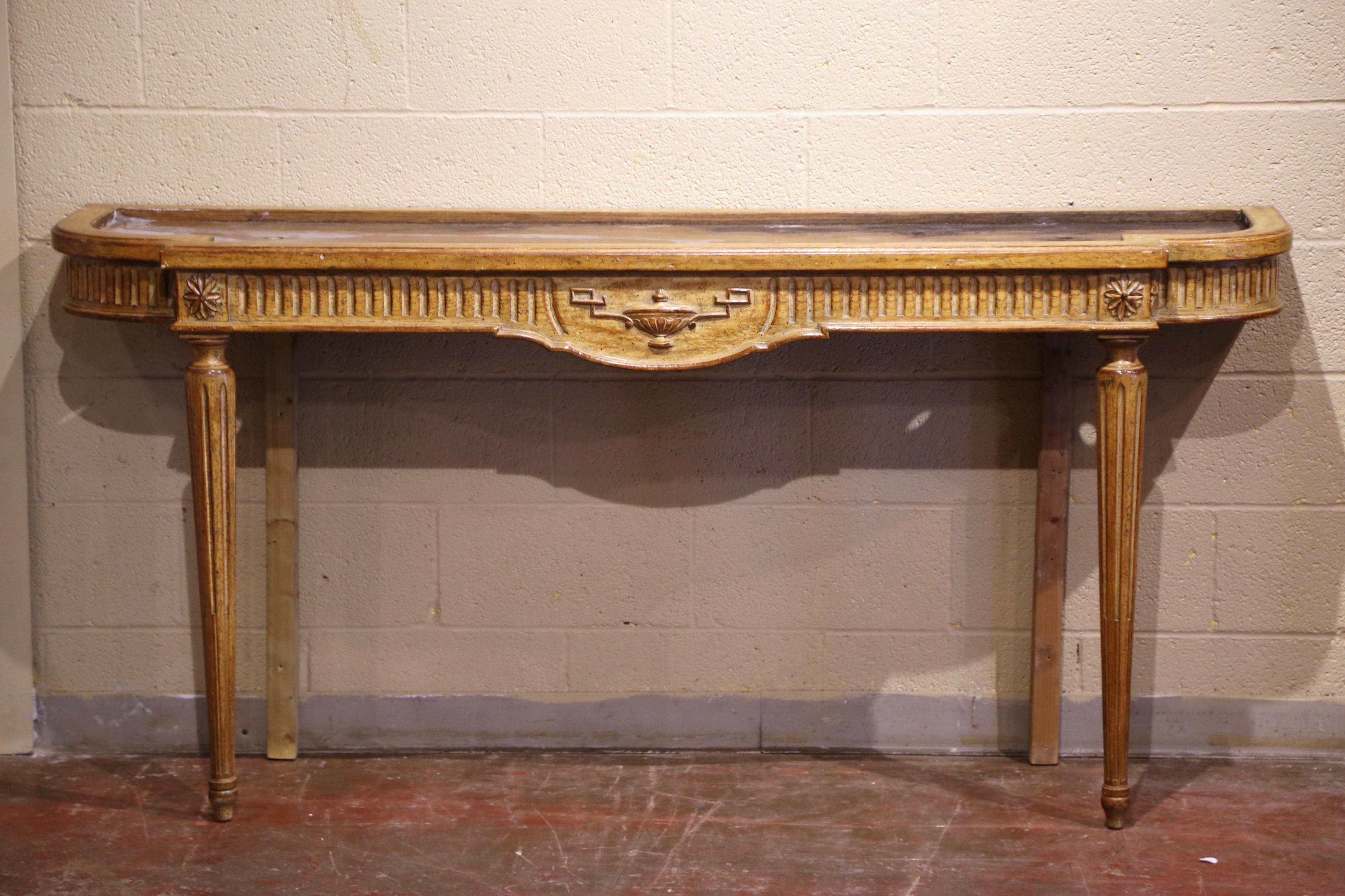 Midcentury French Louis XVI Carved and Painted Console Table with Marble Top 5