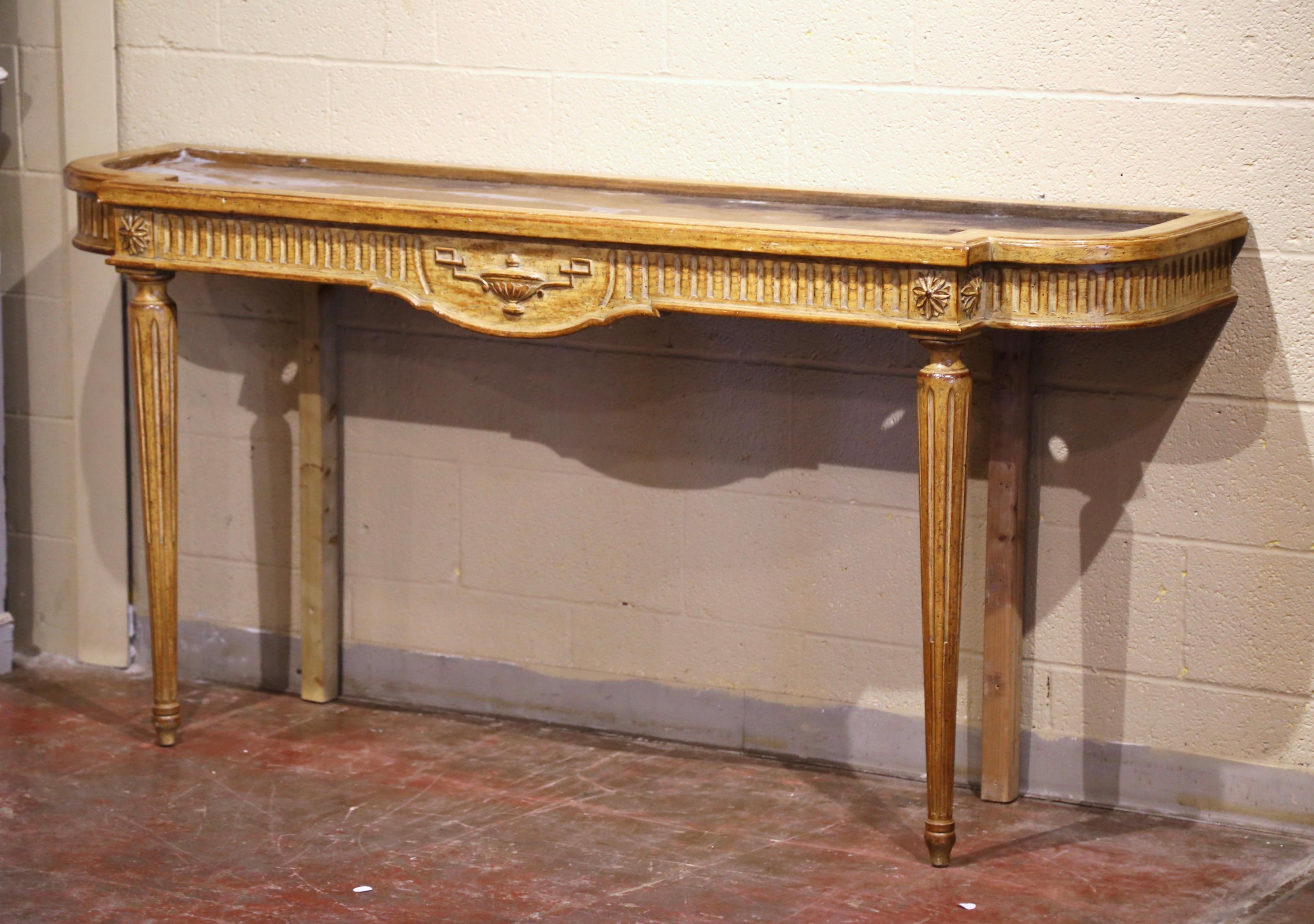 Midcentury French Louis XVI Carved and Painted Console Table with Marble Top 6