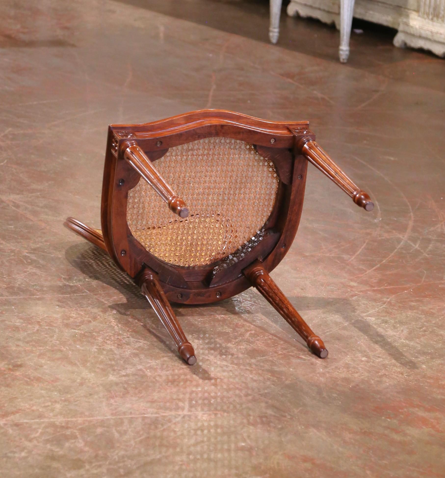 Mid-Century French Louis XVI Carved Walnut and Cane Dining Chairs, Set of Six en vente 3