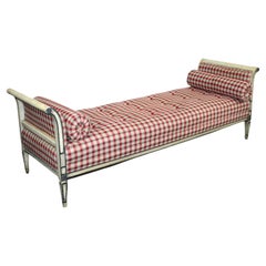 Mid-Century French Louis XVI Style Painted Daybed Or Bench In Red Check