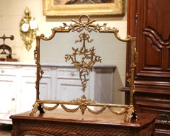 Midcentury French Louis XVI Gilt Brass Fireplace Screen with Bird Decor