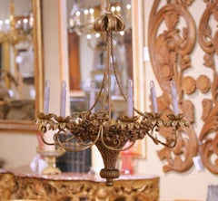 Mid-Century French Louis XVI Giltwood Six-Light Basket Floral Chandelier