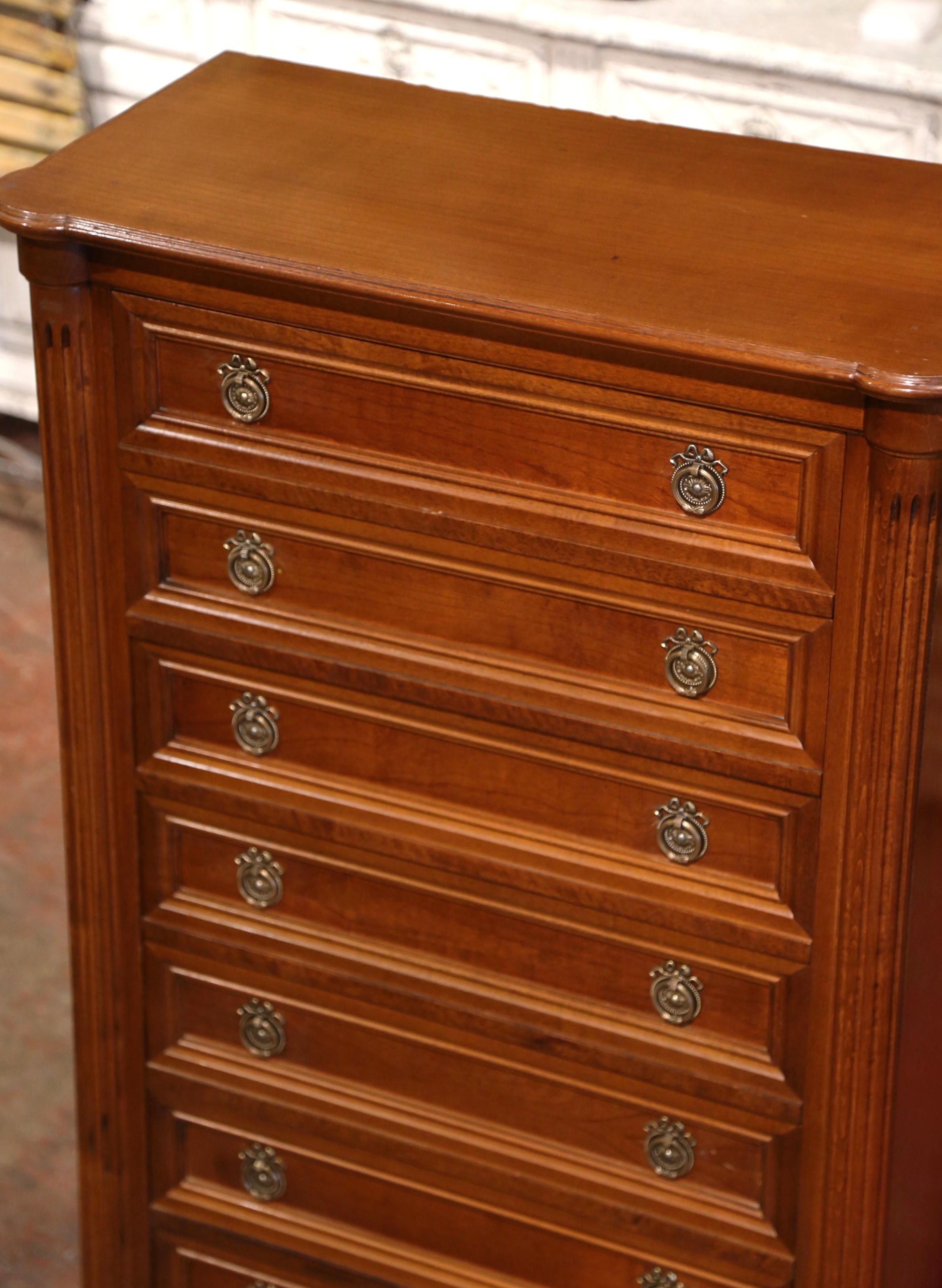 Mid-Century French Louis XVI Mahogany Seven-Drawer Semainier Chest  In Excellent Condition For Sale In Dallas, TX