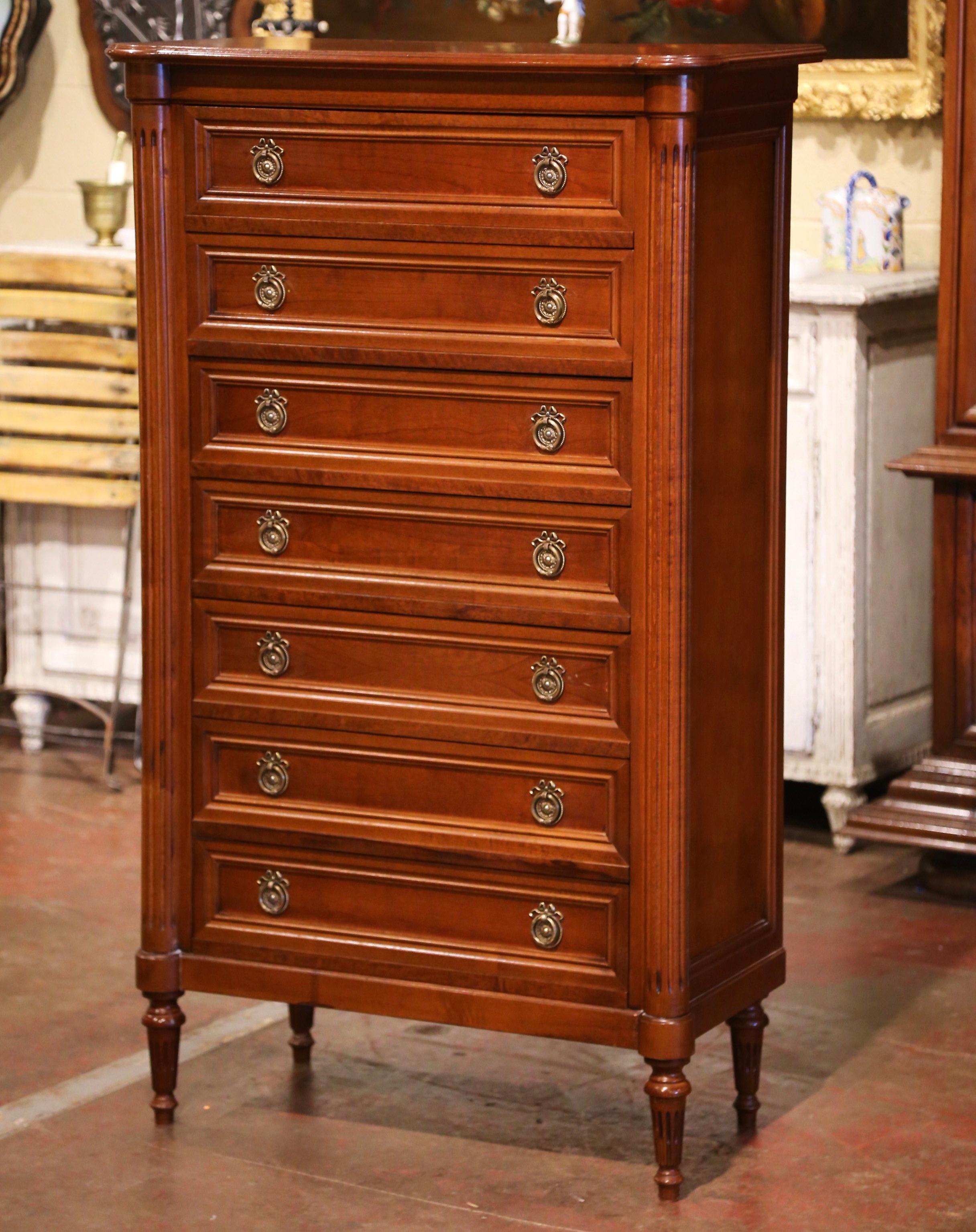 20th Century Mid-Century French Louis XVI Mahogany Seven-Drawer Semainier Chest  For Sale
