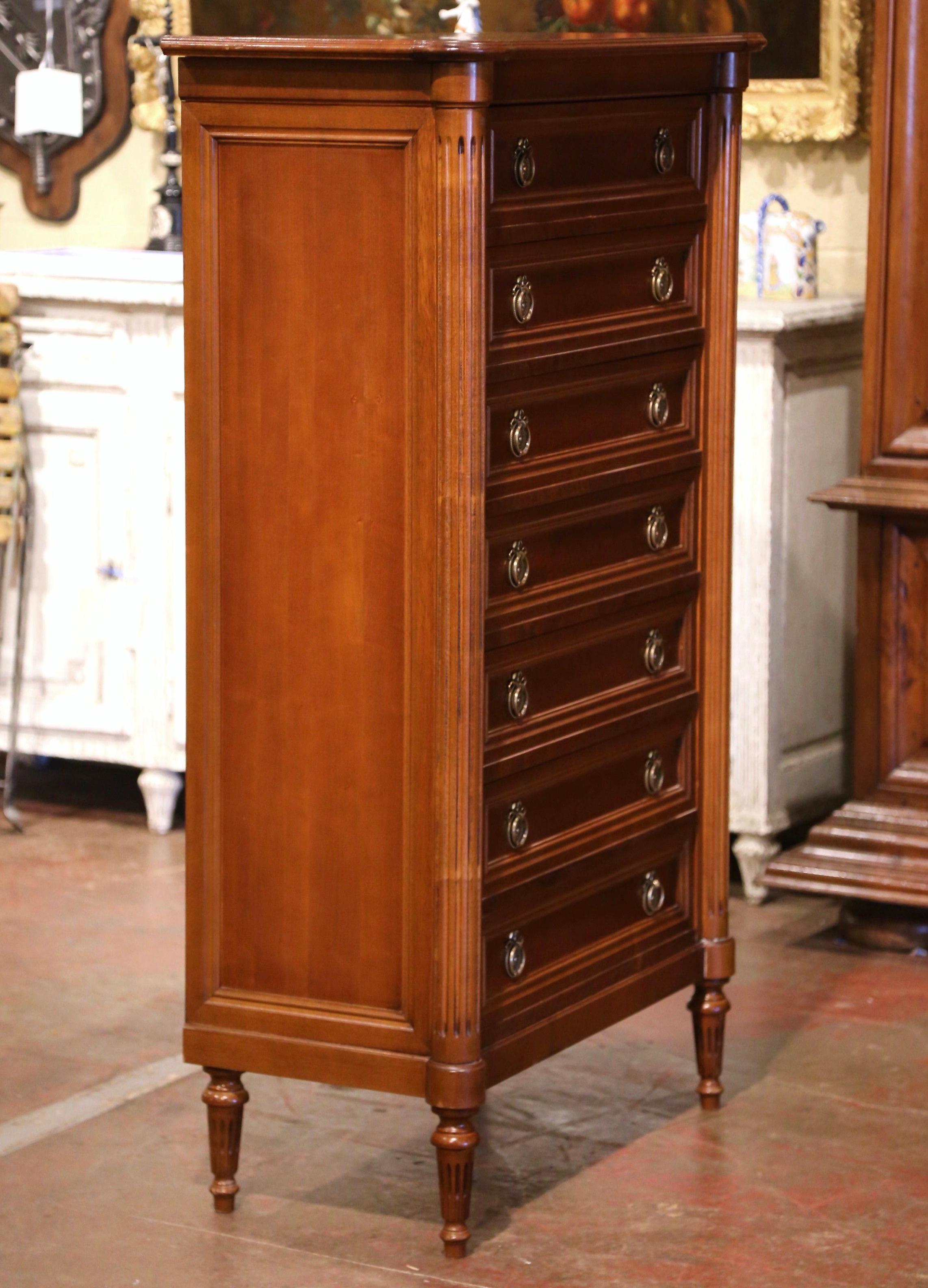 Mid-Century French Louis XVI Mahogany Seven-Drawer Semainier Chest  For Sale 1