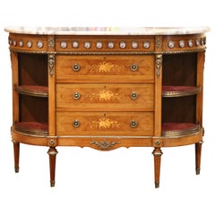 Mid-Century French Louis XVI Marquetry Marble-Top Commode à l’Anglaise