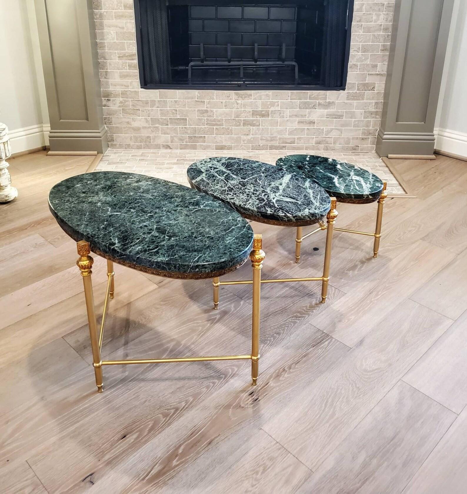 Brass Mid-Century French Louis XVI Nesting Tables Attributed to Maison Baguès  For Sale