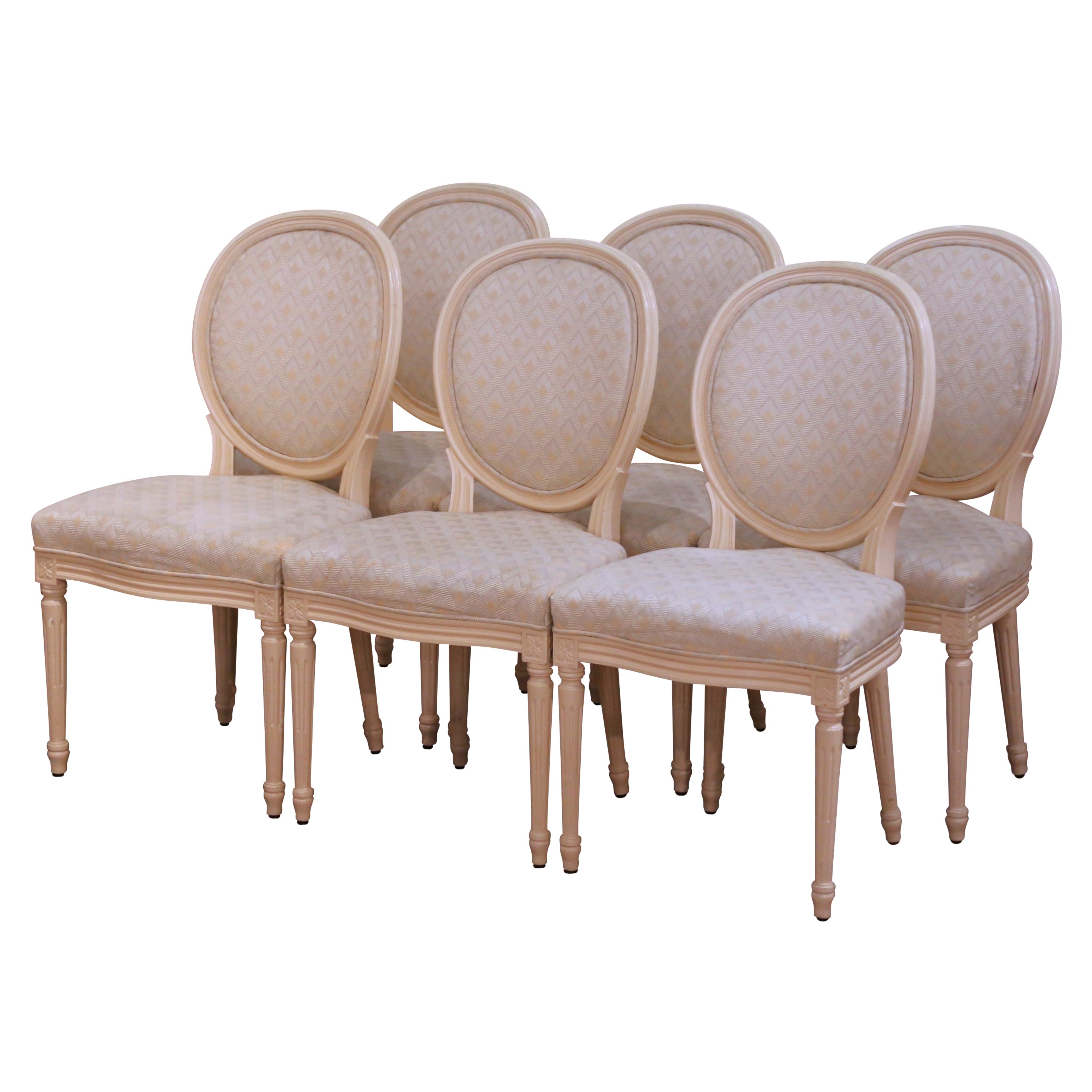 Mid-Century French Louis XVI Painted Dining Side Chairs, Set of 6 For Sale