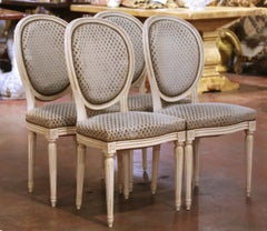 Mid-Century French Louis XVI Painted Dining Side Chairs with Fabric, Set of 4