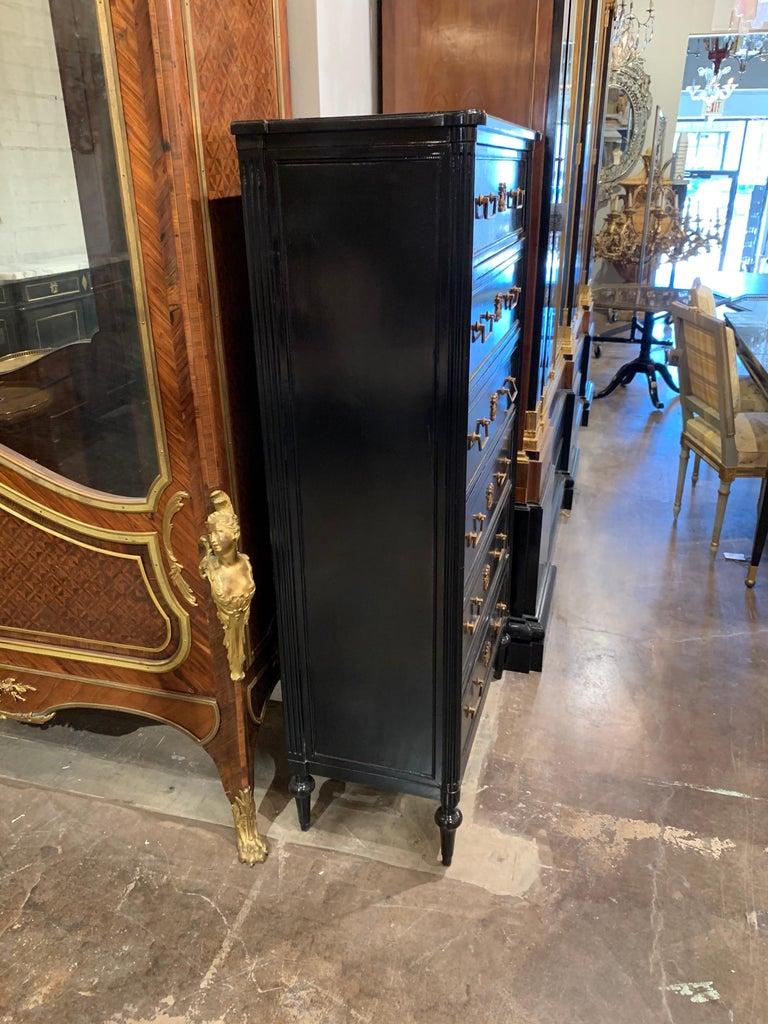 Mid-Century French Louis XVI Style Black Lacquered Chest In Good Condition In Dallas, TX