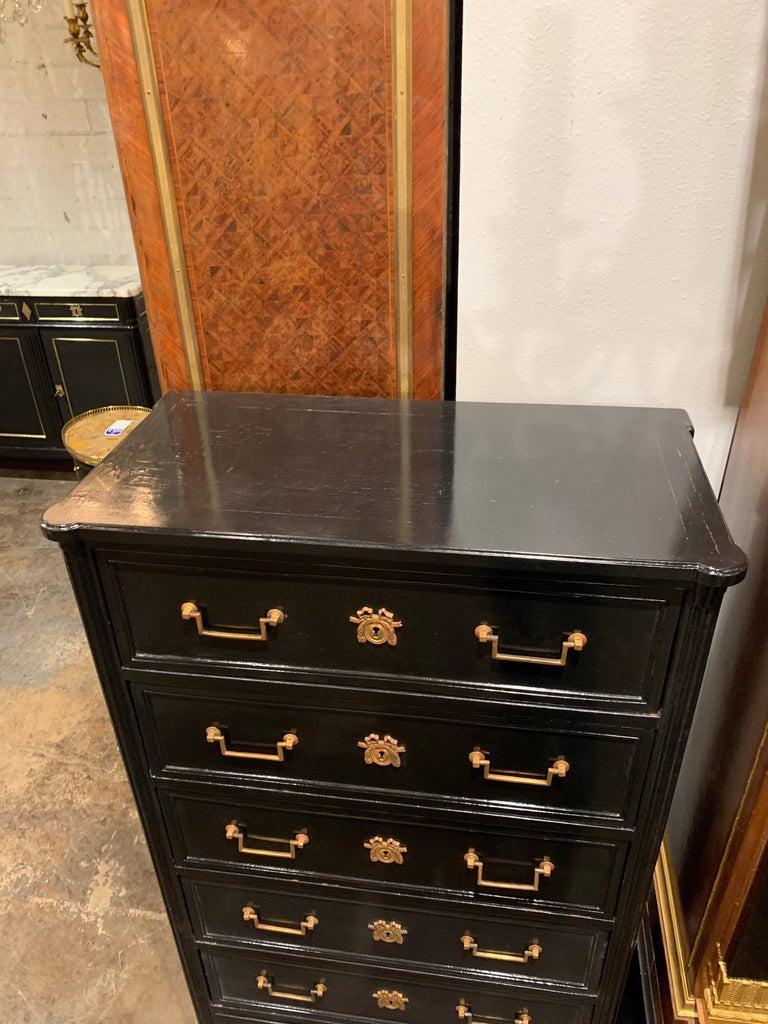 20th Century Mid-Century French Louis XVI Style Black Lacquered Chest