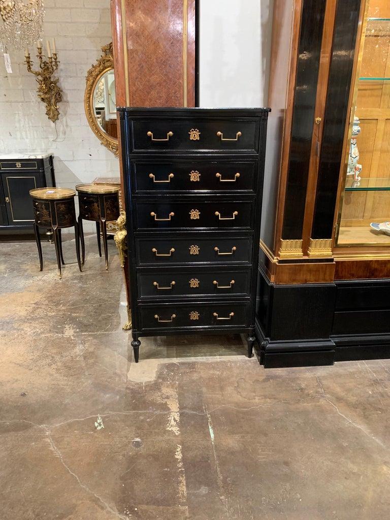 Mid-Century French Louis XVI Style Black Lacquered Chest 1