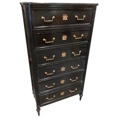 Vintage Mid-Century French Louis XVI Style Black Lacquered Chest