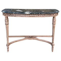Tavolino da salotto francese di metà secolo in stile Luigi XVI con piano in marmo e dipinto