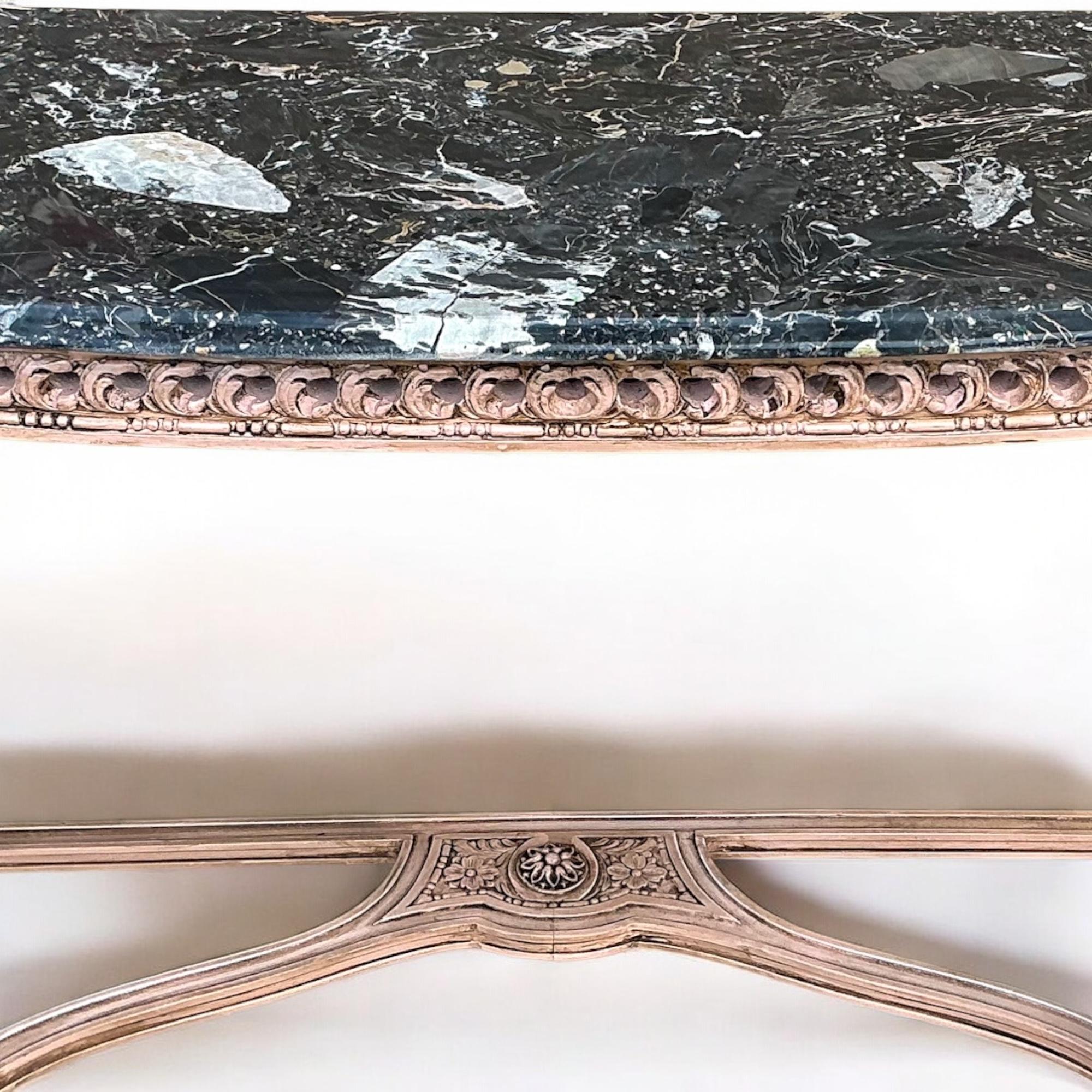 Mid-Century French Louis XVI Style Marble Top Painted Console Table In Good Condition For Sale In Kennesaw, GA