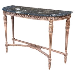 Mid-Century French Louis XVI Style Marble Top Painted Console Table