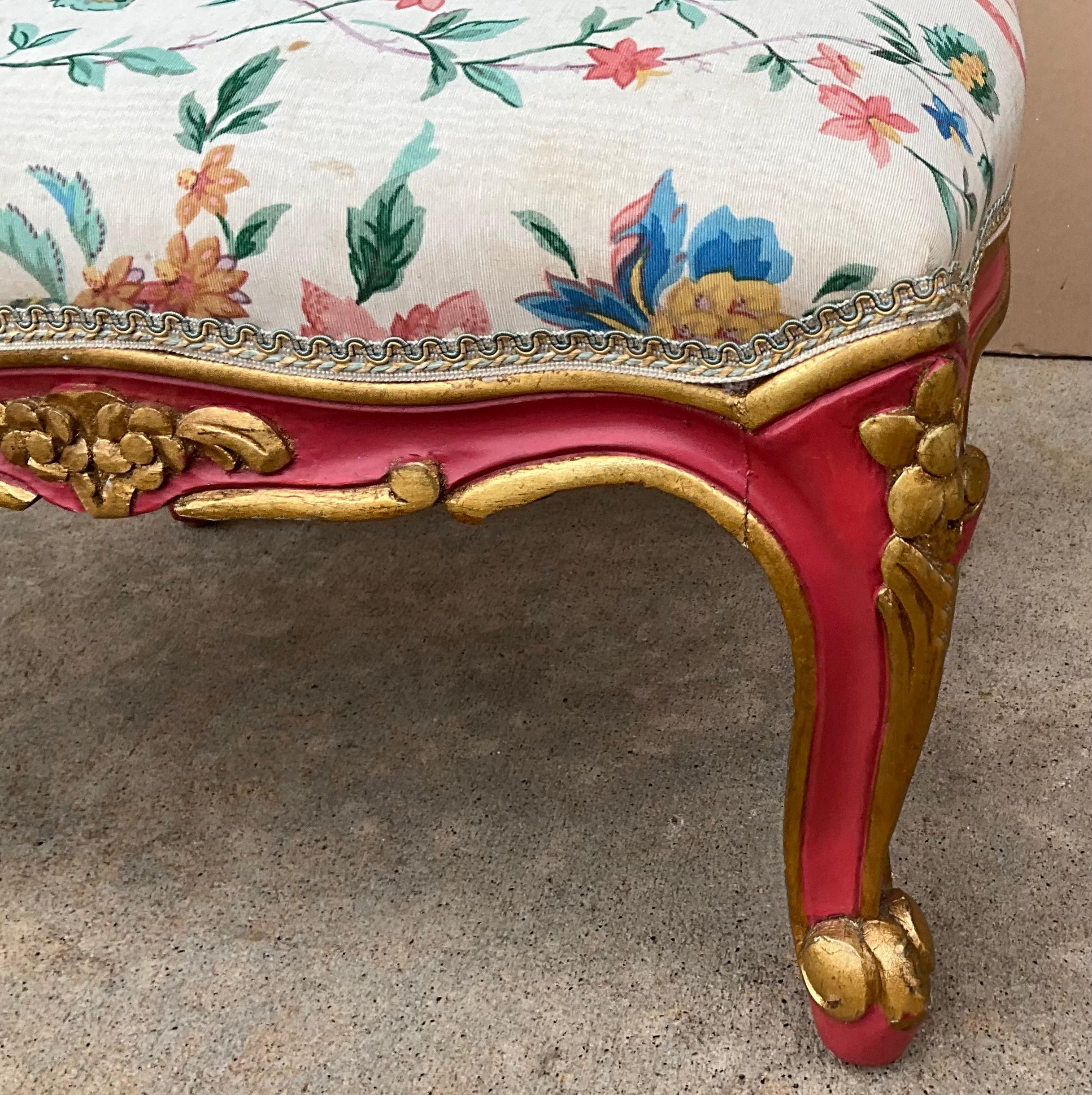 Upholstery Mid-Century French Louis XVI Style Pink And Gilt Venetian Ottomans / Stools - 2 For Sale