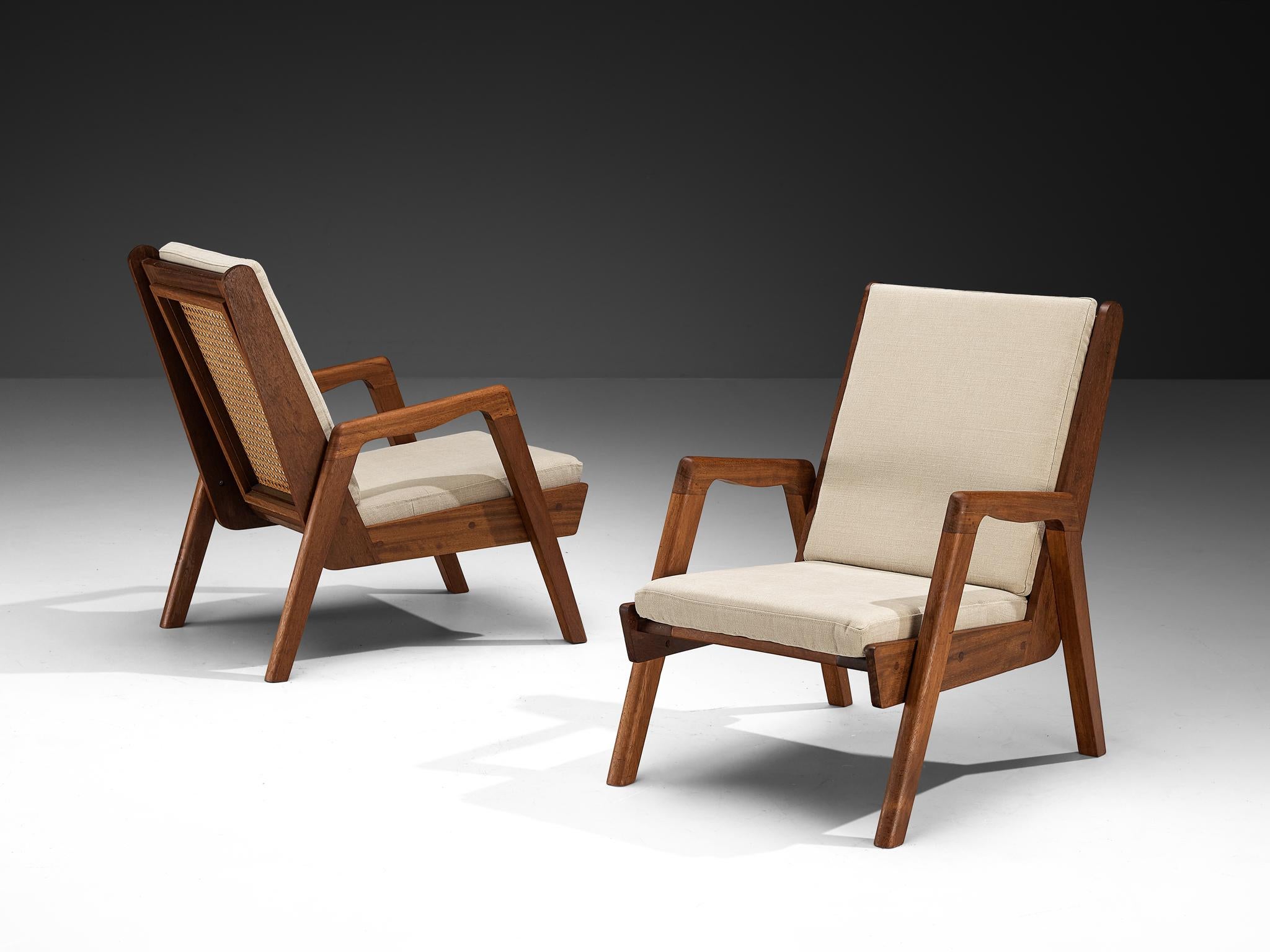 Sillas de salón francesas de mediados de siglo en madera y ratán en venta 3