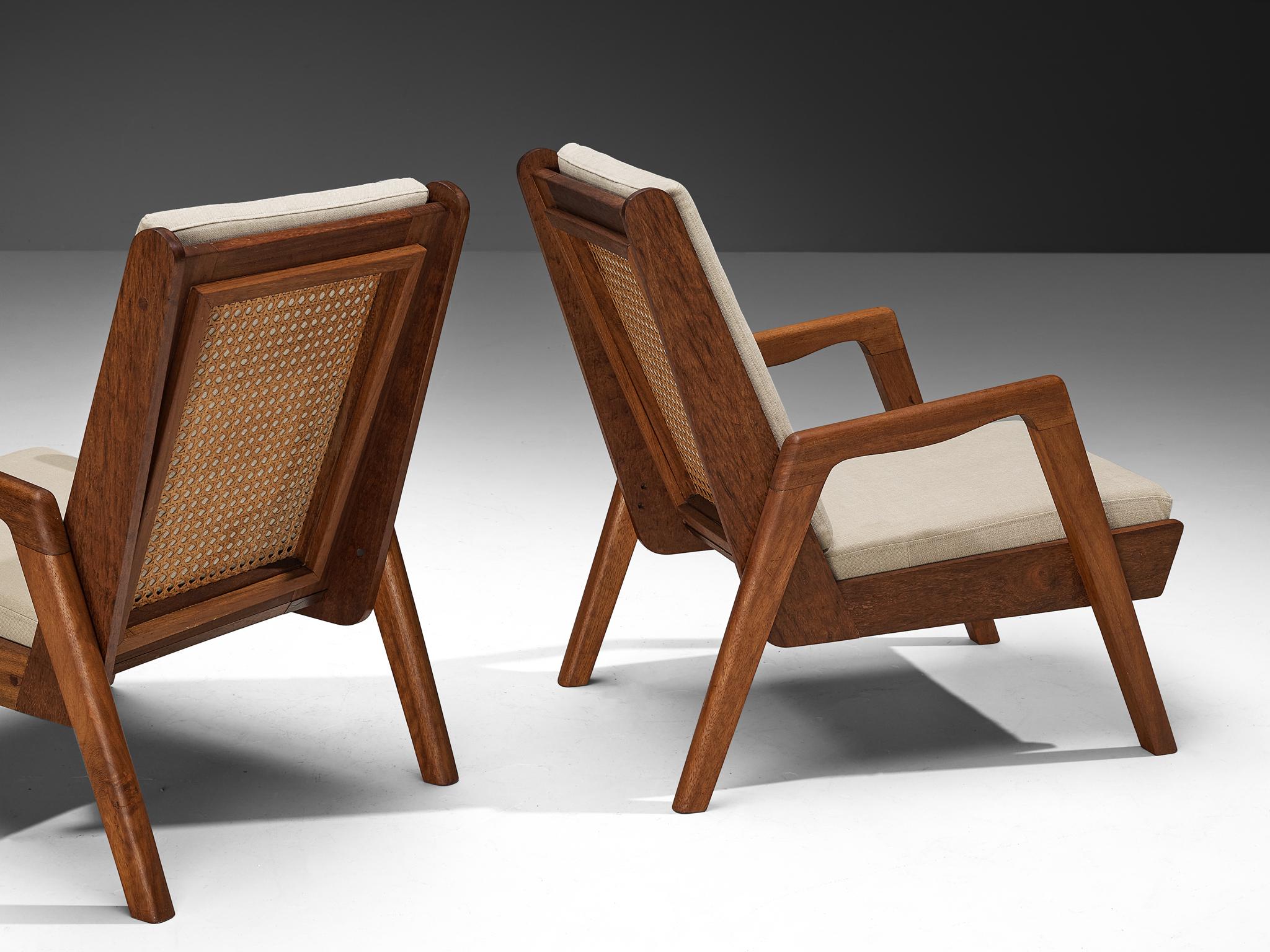 Sillas de salón francesas de mediados de siglo en madera y ratán Francés en venta