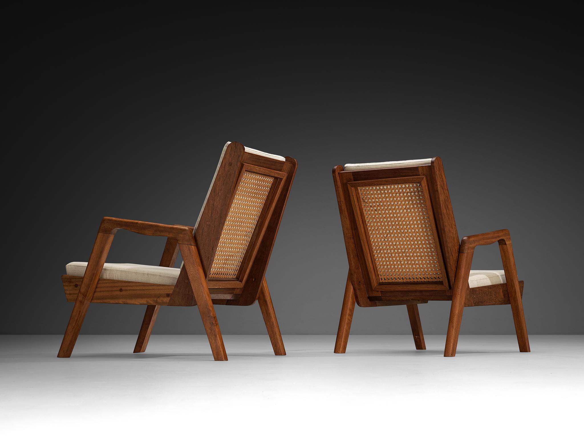 Sillas de salón francesas de mediados de siglo en madera y ratán en Bueno estado para la venta en Waalwijk, NL
