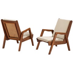 Chaises longues françaises du milieu du siècle en teck et rotin