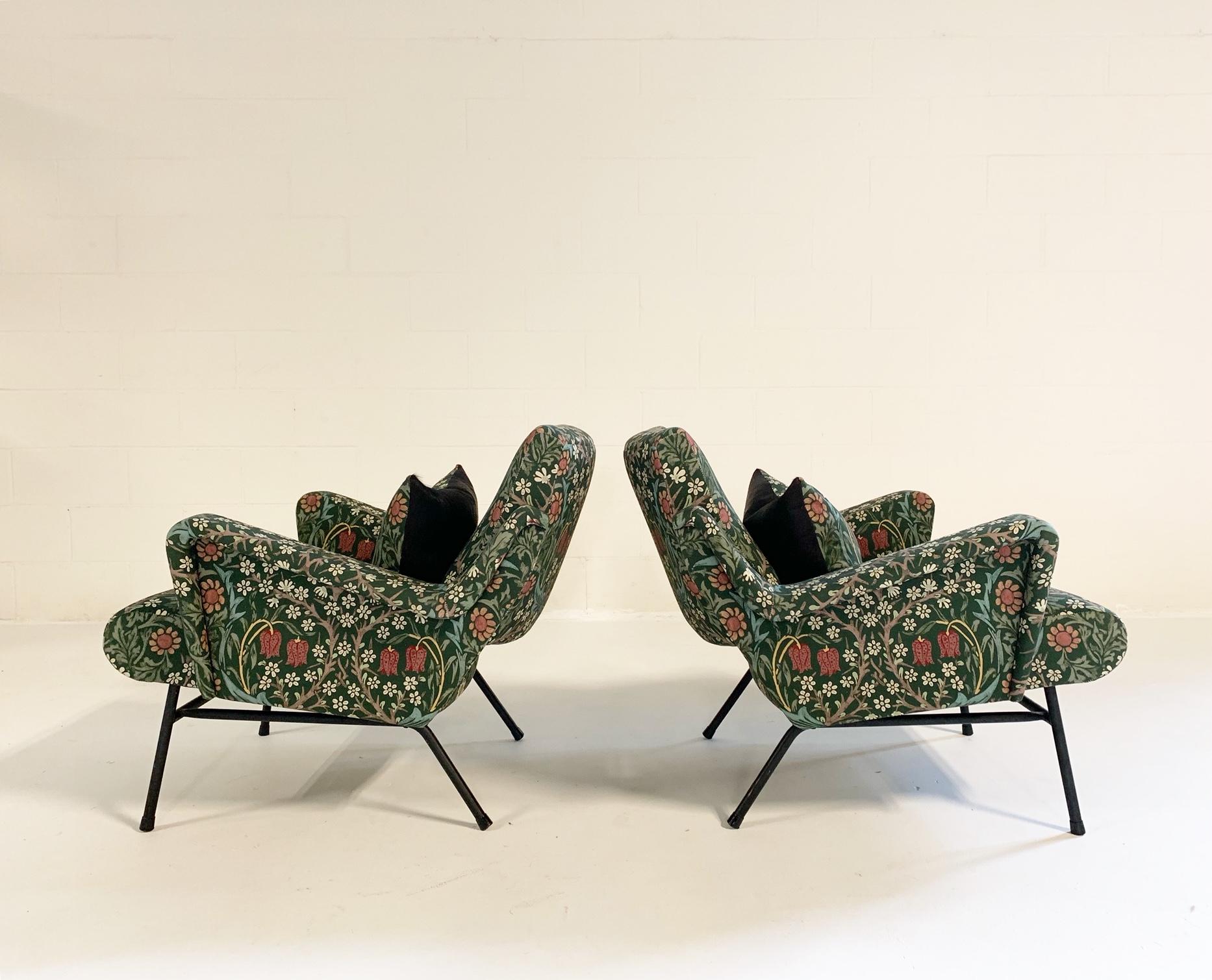 Mid-20th Century Midcentury French Lounge Chairs in William Morris Blackthorn, Pair