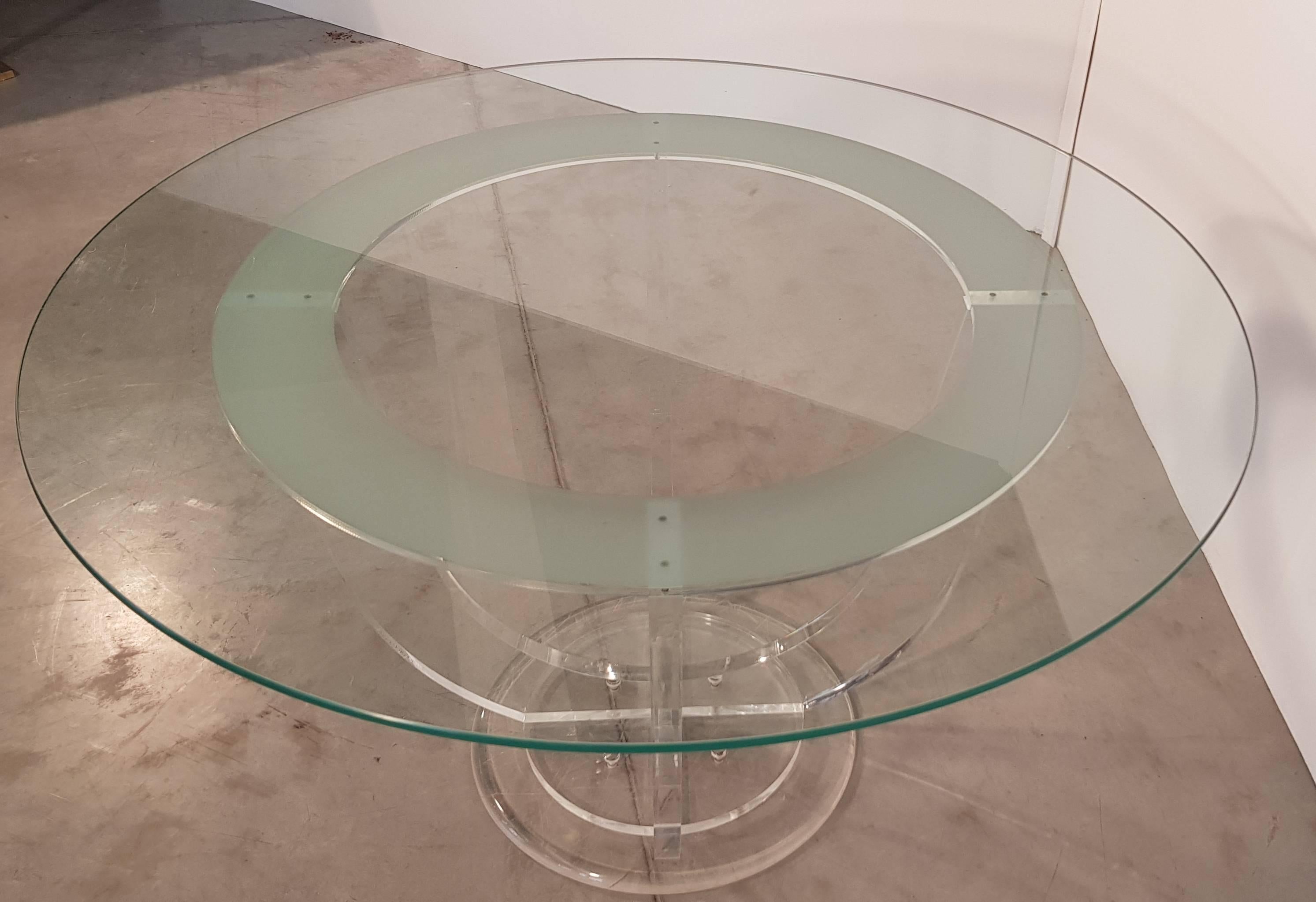 Midcentury French Lucite and Glass Dining or Center Table For Sale 4