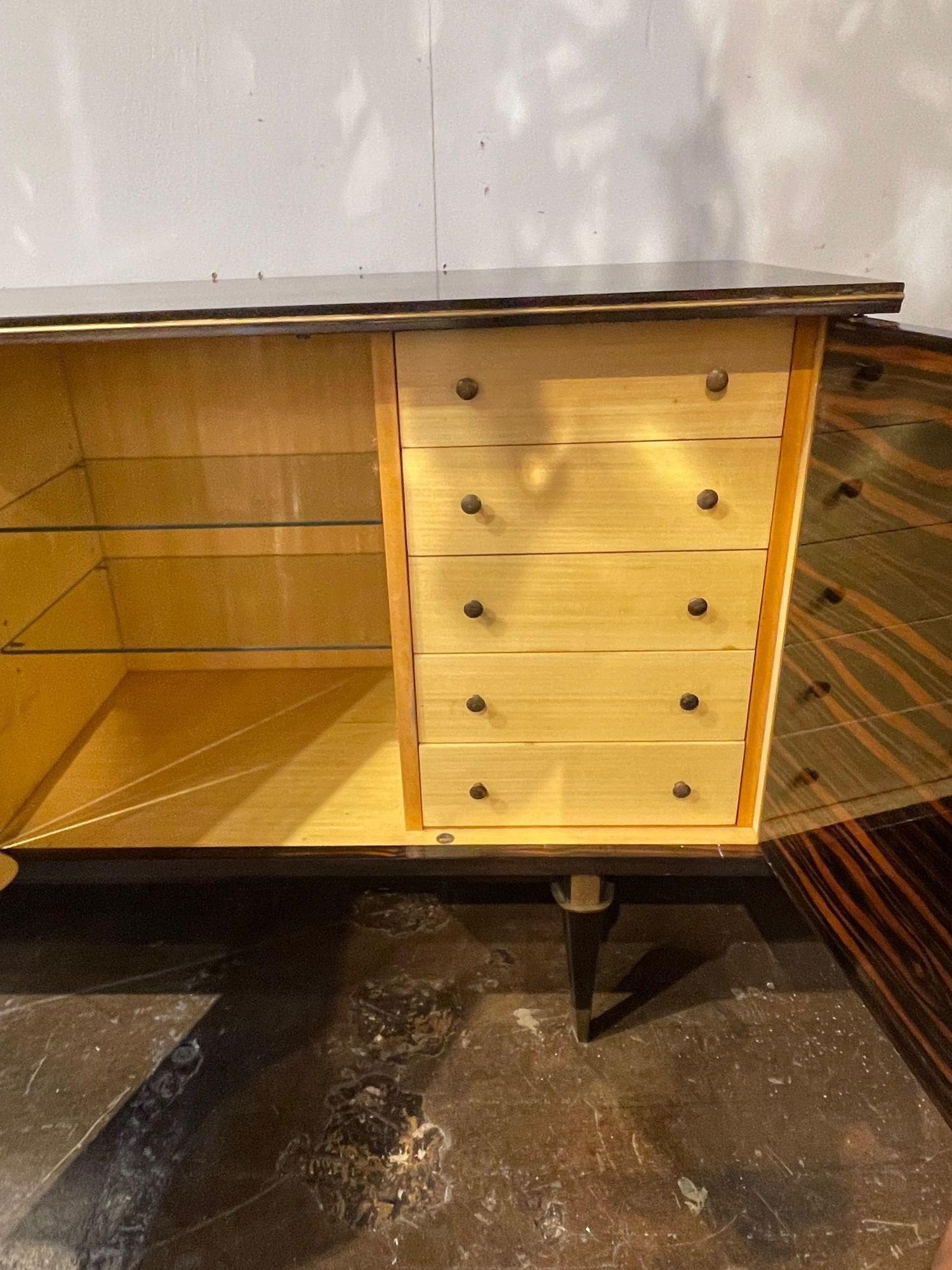 Mid Century French Macassar and Ebonized Wood Sideboard For Sale 7