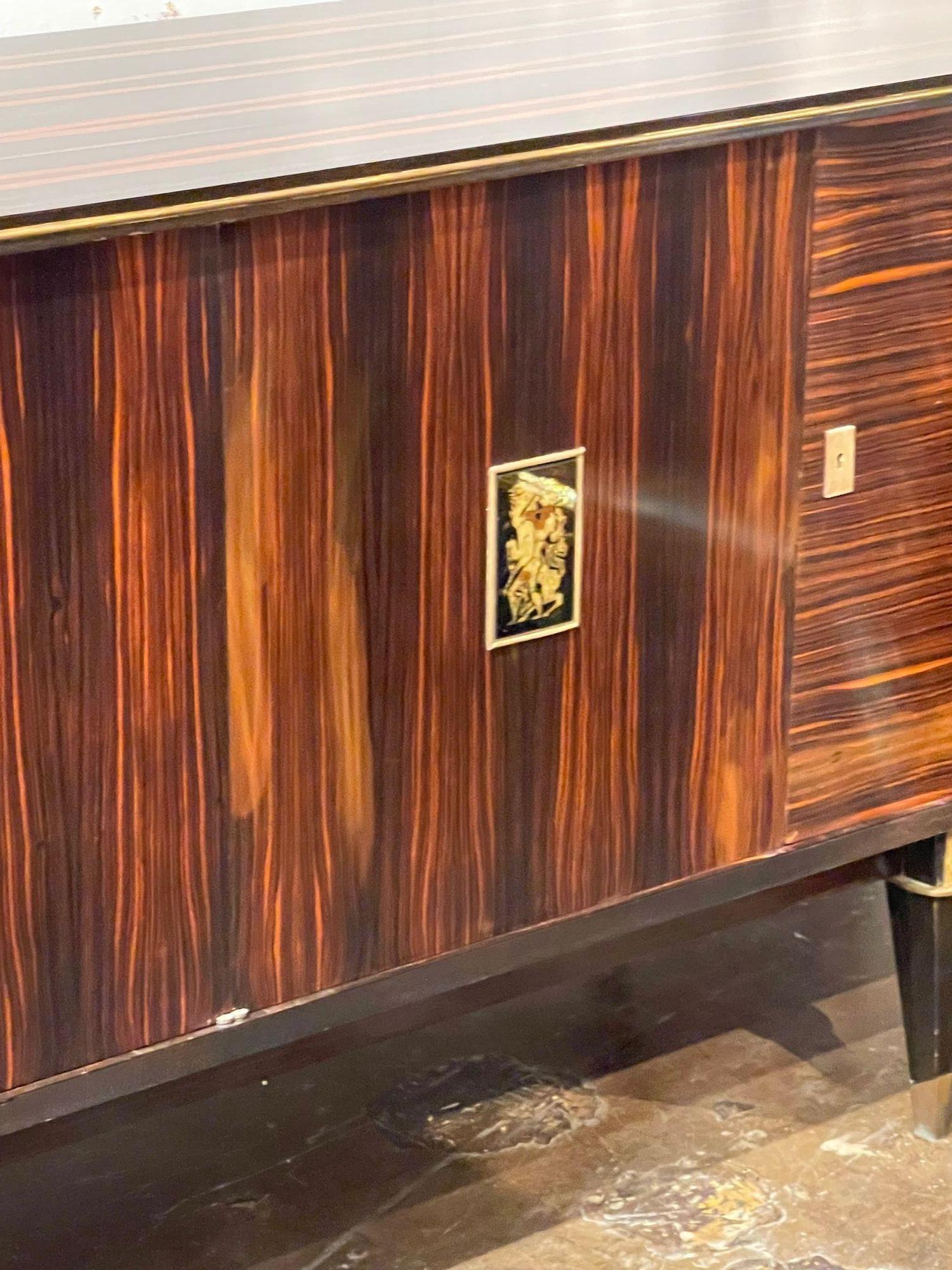 Mid Century French Macassar and Ebonized Wood Sideboard In Good Condition For Sale In Dallas, TX