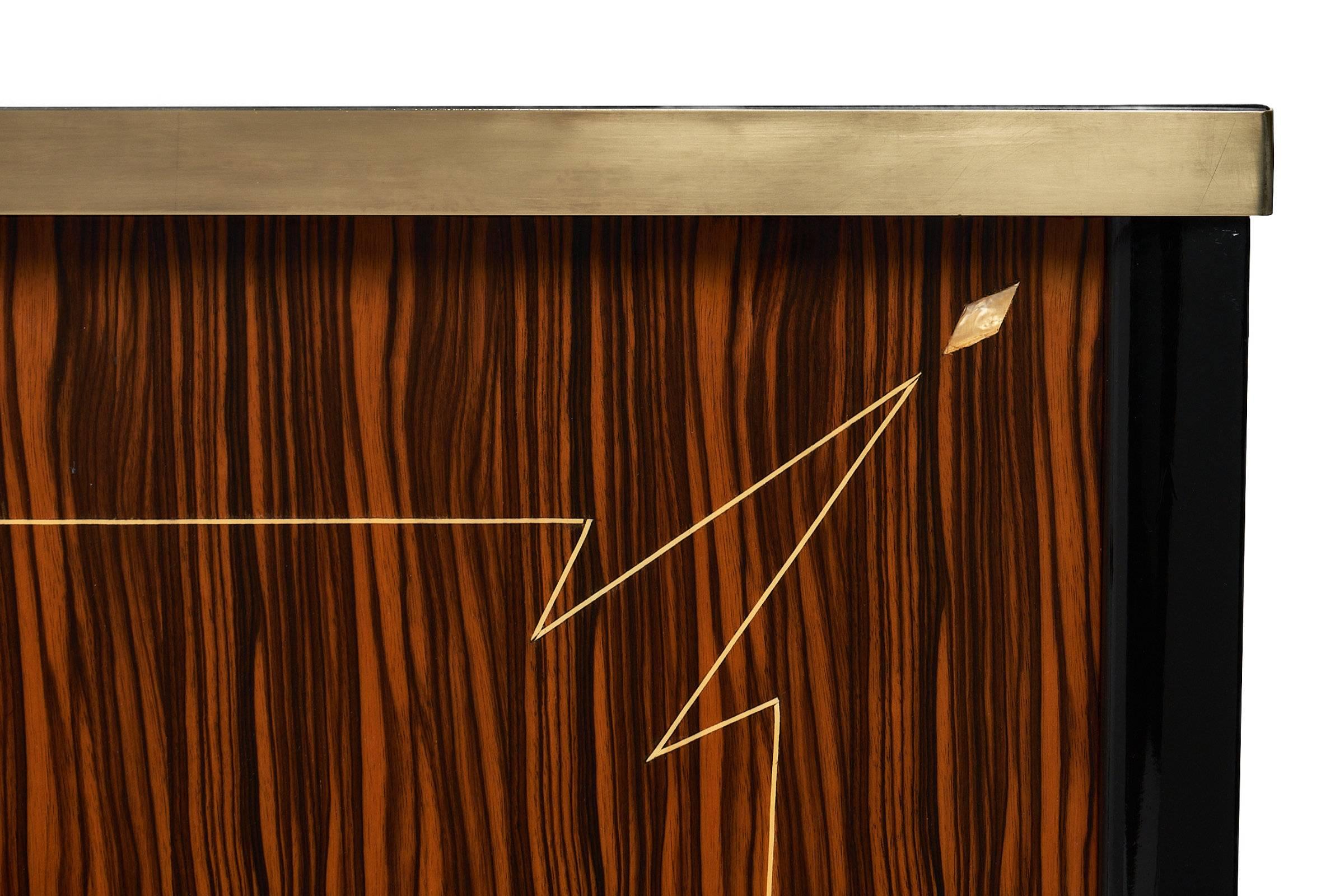 Brass Midcentury French Macassar of Ebony Buffet