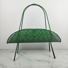 Mid Century French Magazine Rack in Green Lacquered Metal, 1950's