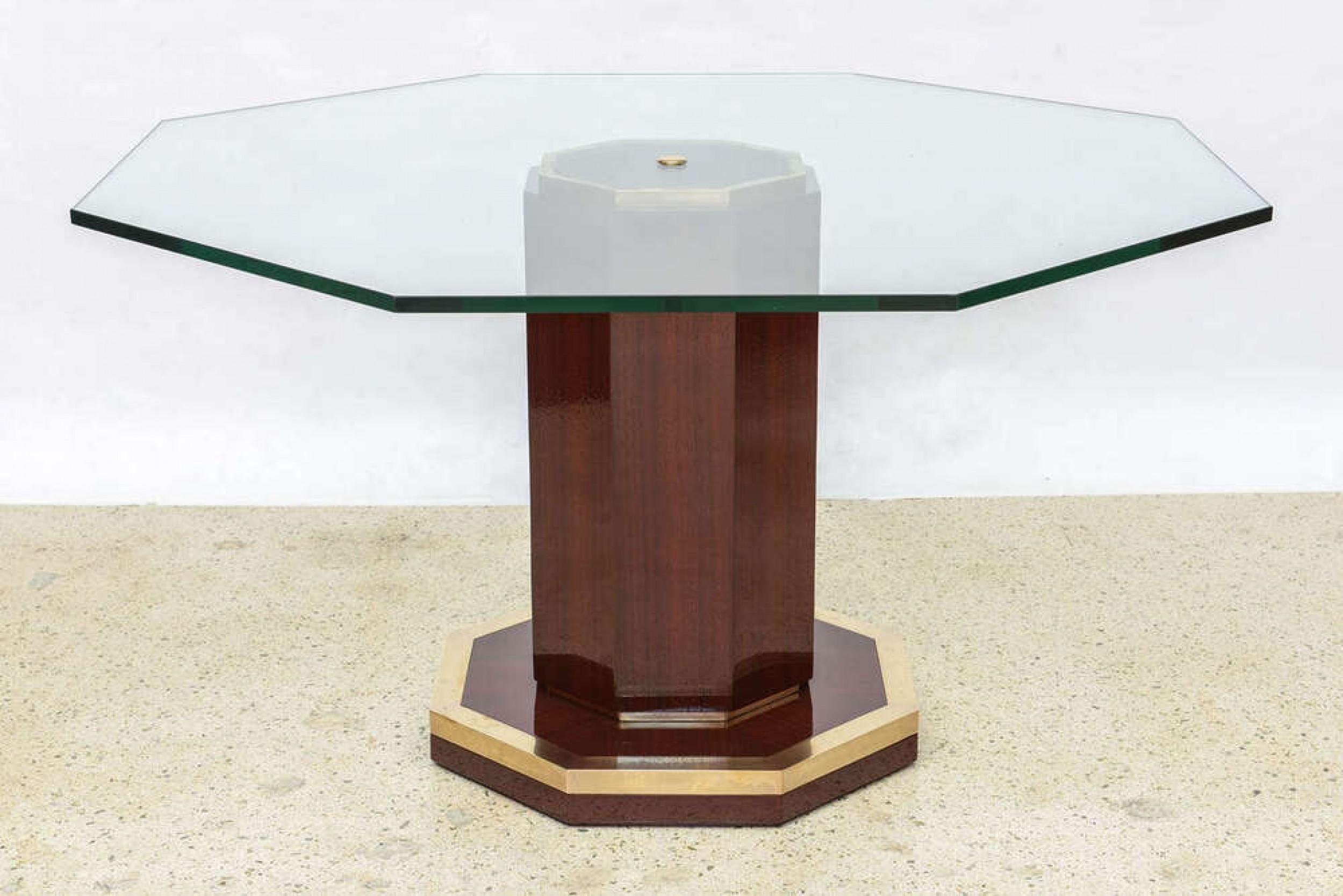 Mid-Century Modern Midcentury French Mahogany, Bronze and Glass Center Table, Attributed to Quinet