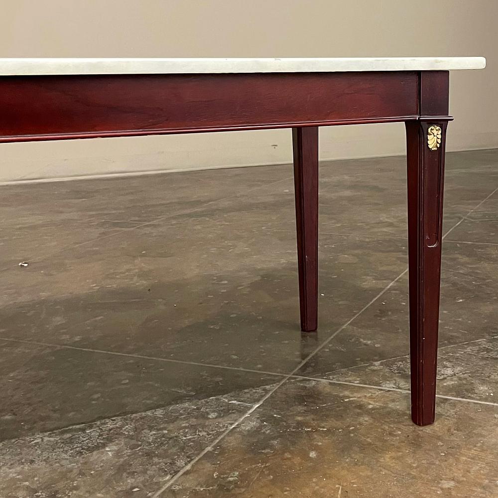 Mid-Century French Mahogany Directoire Style Coffee Table with Carrara Marble To For Sale 4