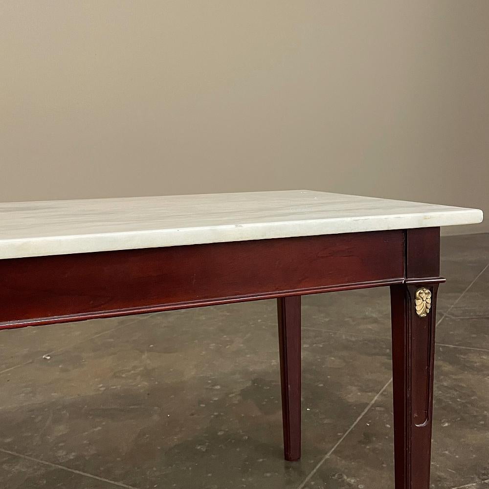 Mid-Century French Mahogany Directoire Style Coffee Table with Carrara Marble To For Sale 5