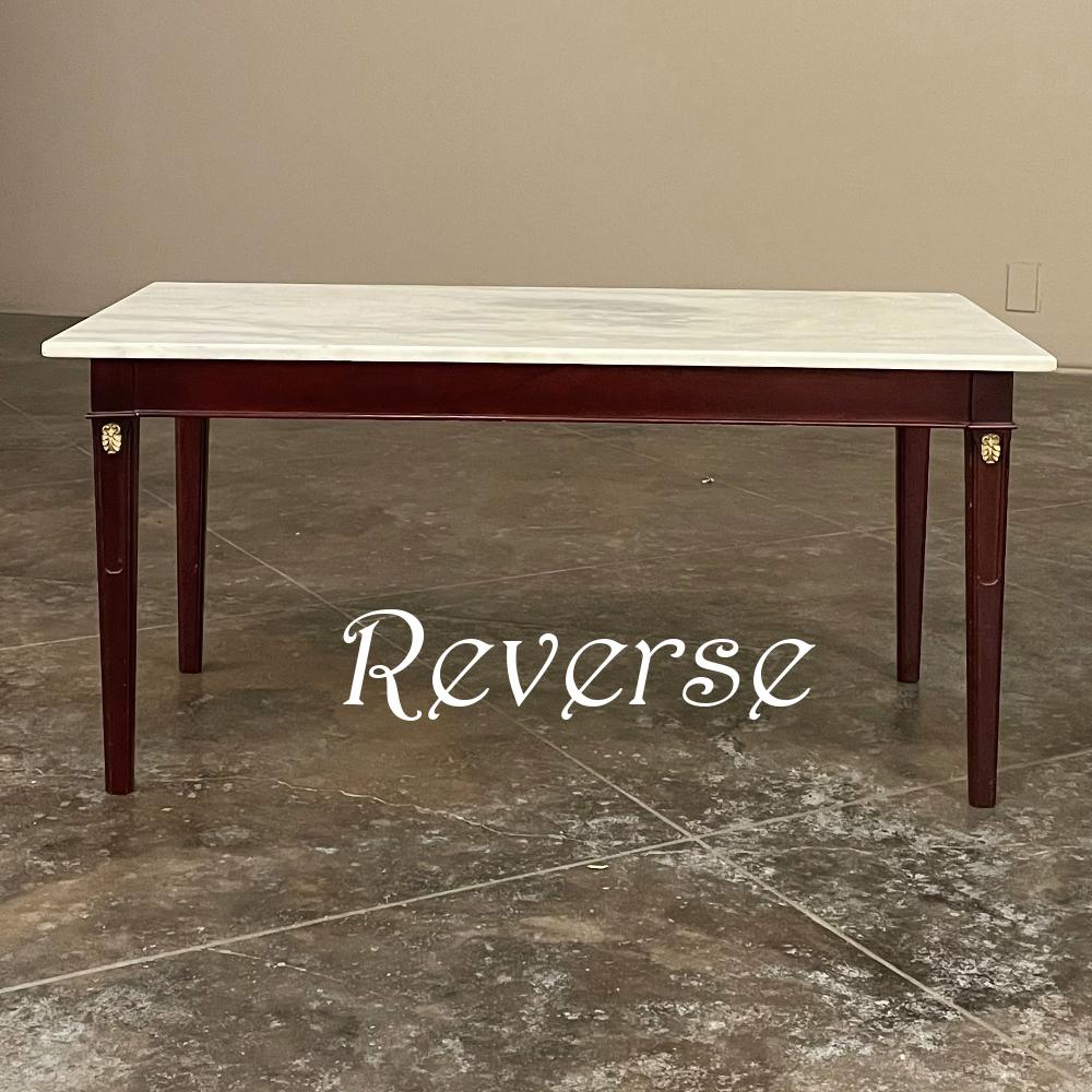 Mid-Century French Mahogany Directoire Style Coffee Table with Carrara Marble To For Sale 7
