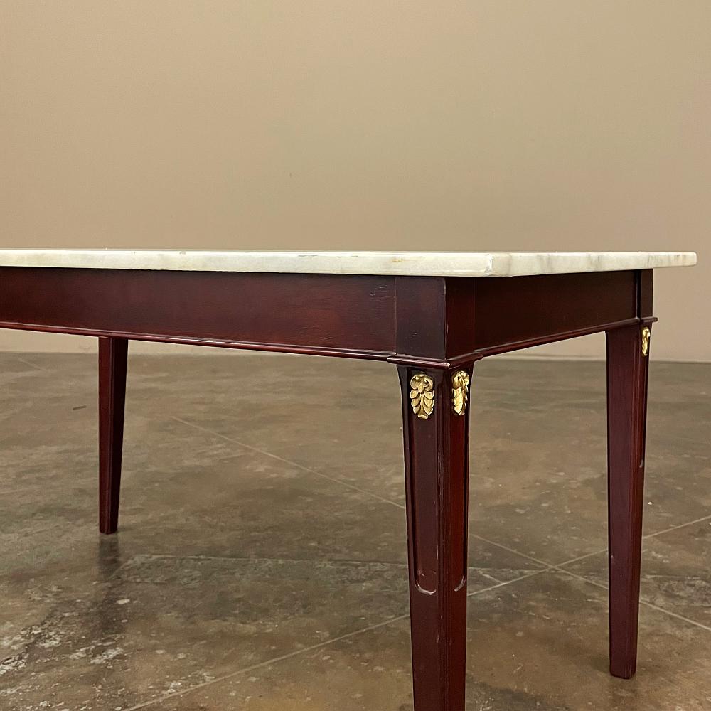 Mid-Century French Mahogany Directoire Style Coffee Table with Carrara Marble To For Sale 3
