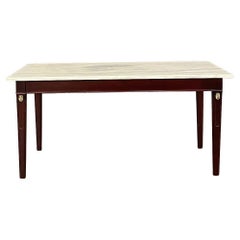 Vintage Mid-Century French Mahogany Directoire Style Coffee Table with Carrara Marble To